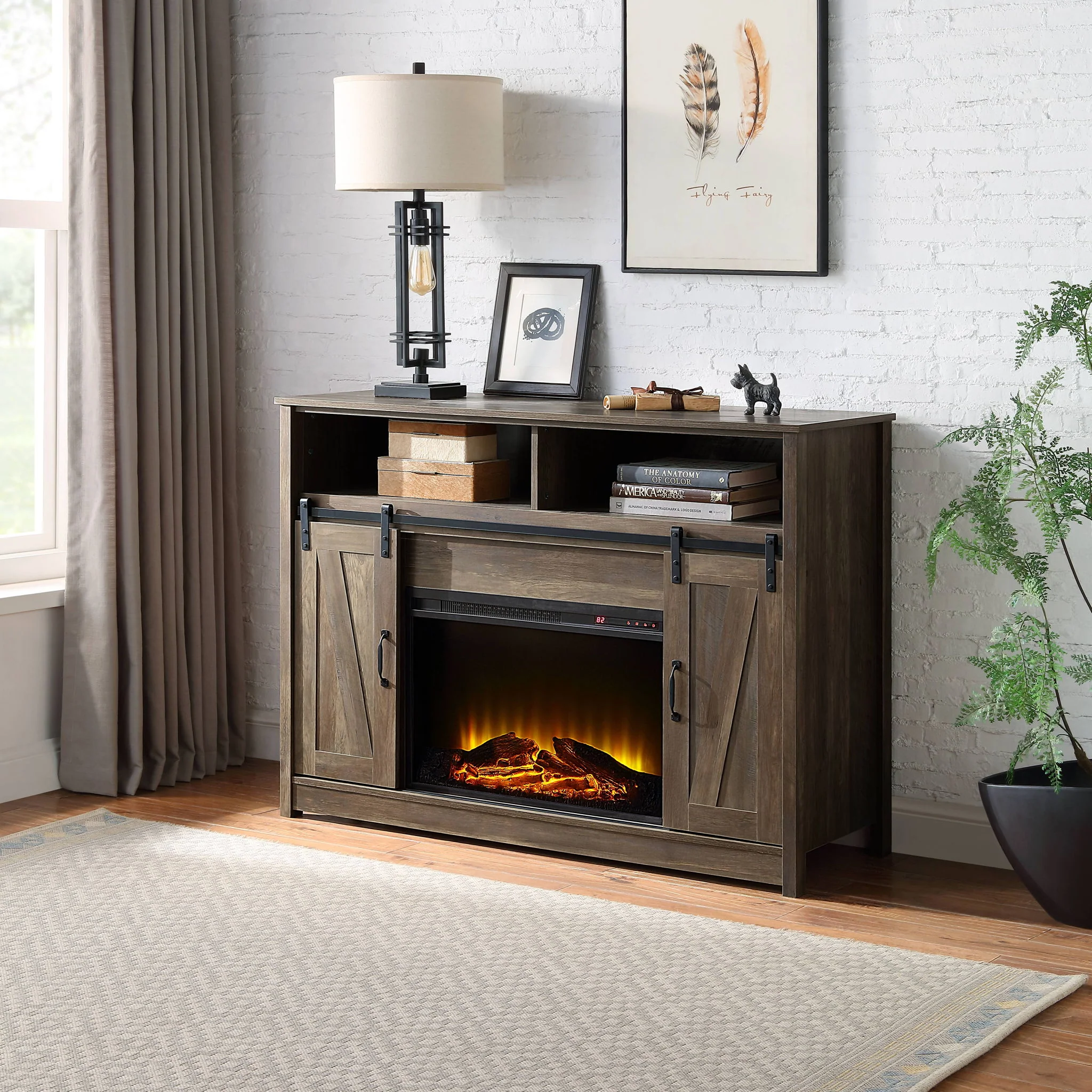 Tobias - Fireplace With Shelf Storage - Oak - Image 2