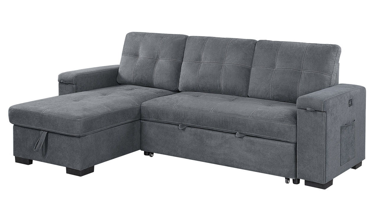Toby - Woven Fabric Reversible Sleeper Sectional Sofa With Storage Chaise Cup Holder Charging Ports And Pockets - Image 5