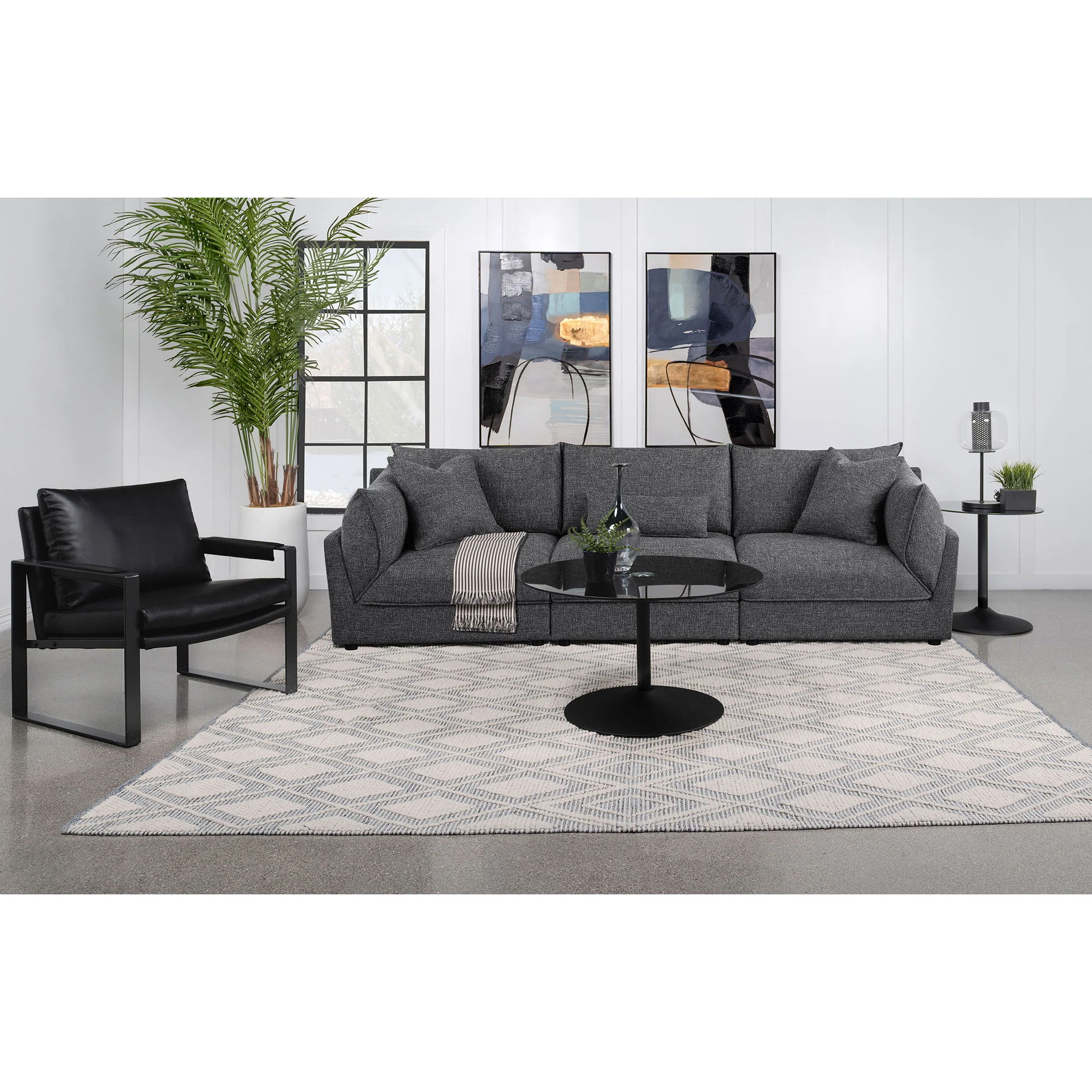 Tomasina - Modular Sofa With Cushions And Padded Arms - Black - Image 3
