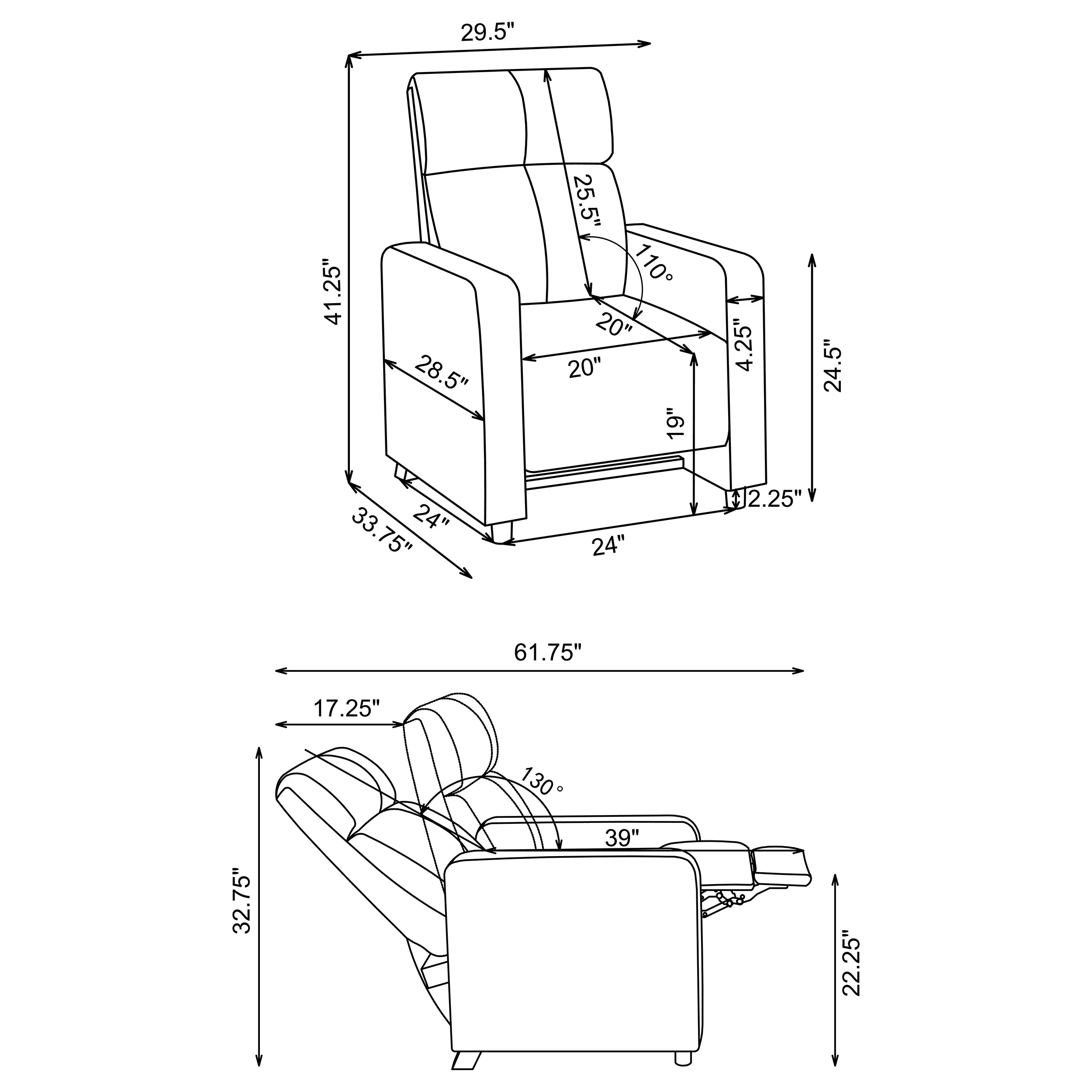 Toohey Upholstered Tufted Recliner - Black Leatherette - Image 16