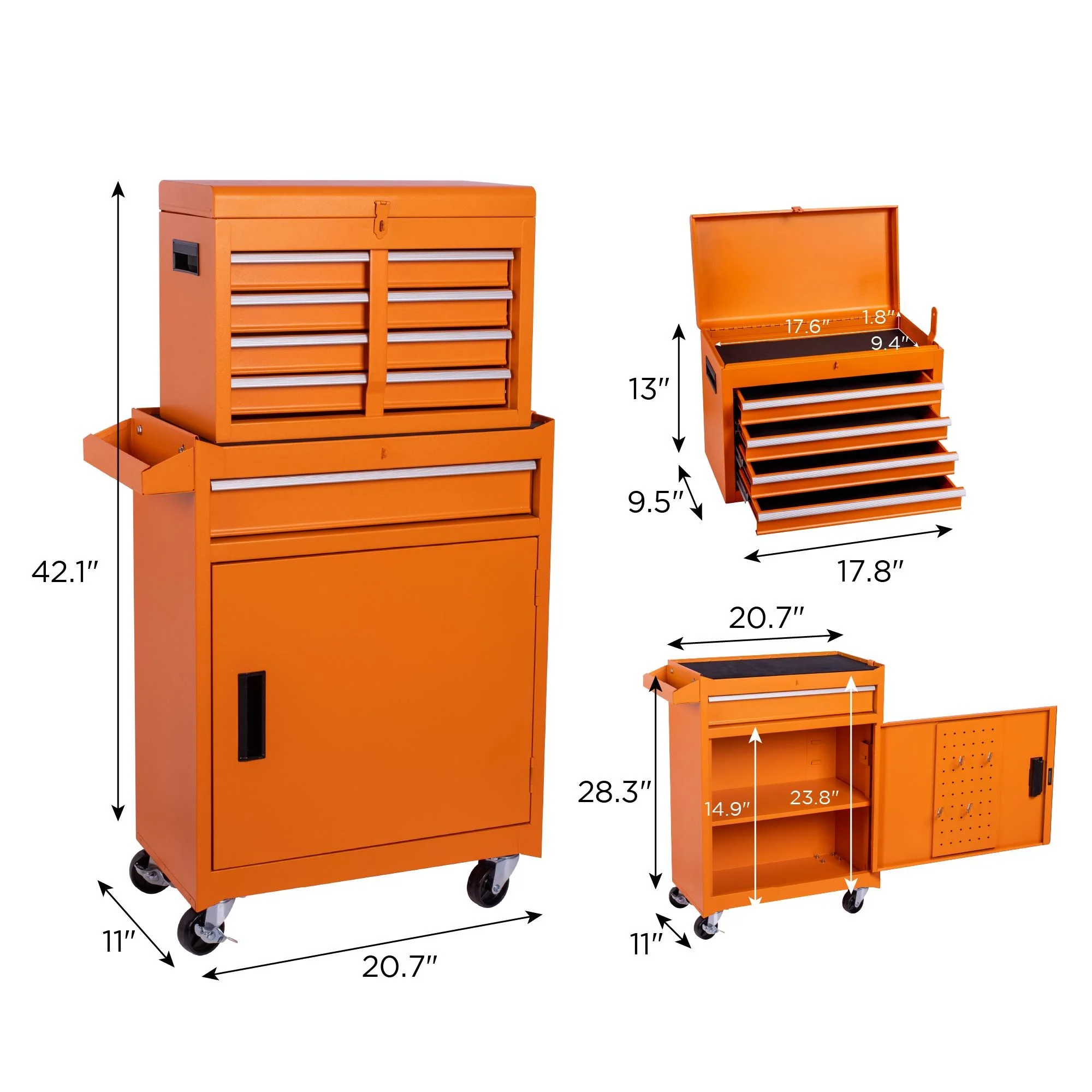 Tool Chest, 5 Drawer Rolling Tool Storage Cabinet With Detachable Top Tool Box, Liner, Universal Lockable Wheels, Adjustable Shelf, Locking Mechanism, Metal Tool Cart For Garage Workshop - Image 12