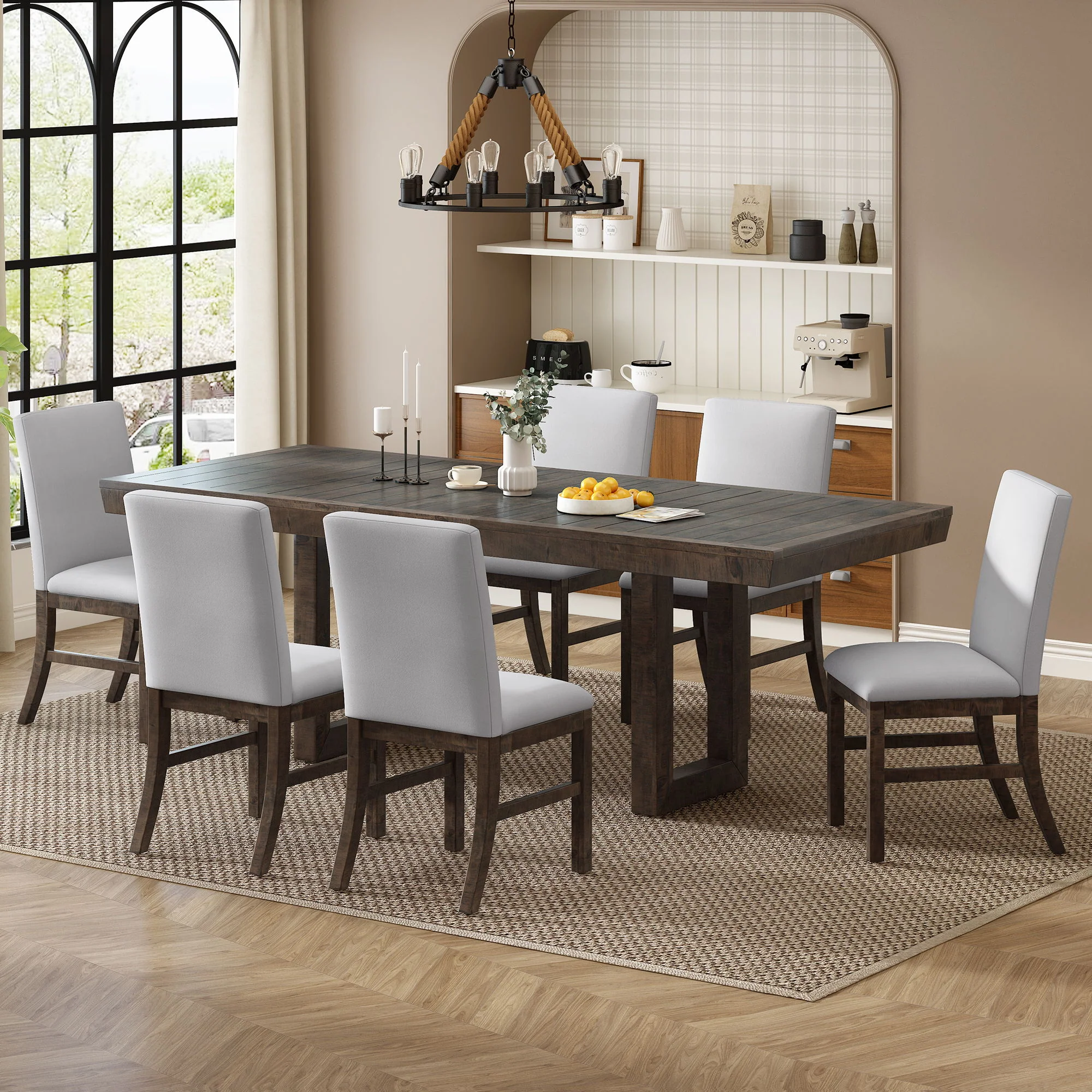 Topmax - 7 Piece Traditional Extendable Dining Table Set With Butterfly Leaf And 6 Upholstered Dining Table Set - Image 10