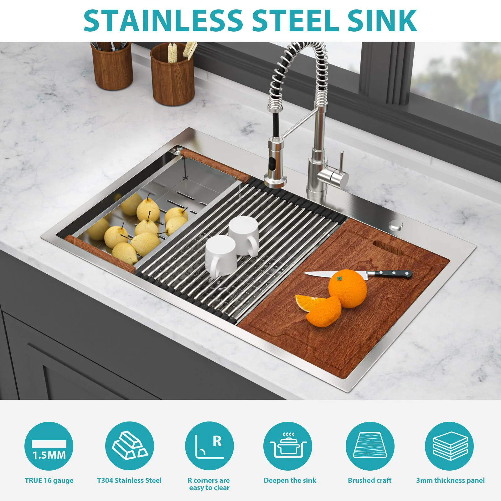 Topmount Drop In Kitchen Sink With Double Bowl Design - Image 18