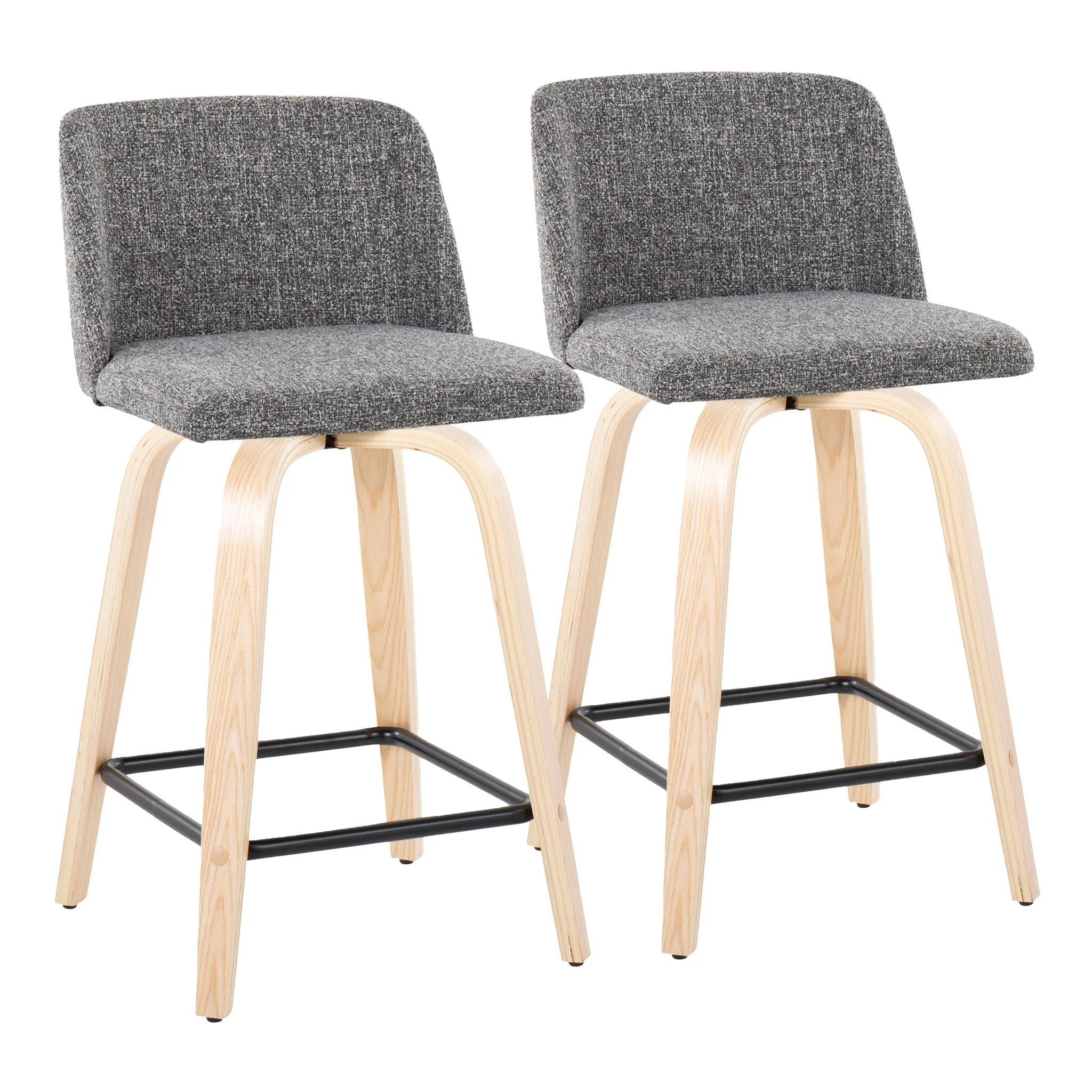 Toriano - Contemporary Modern Design Fixed Height Counter Stool With Swivel With Square Footrest (Set of 2) - Image 2