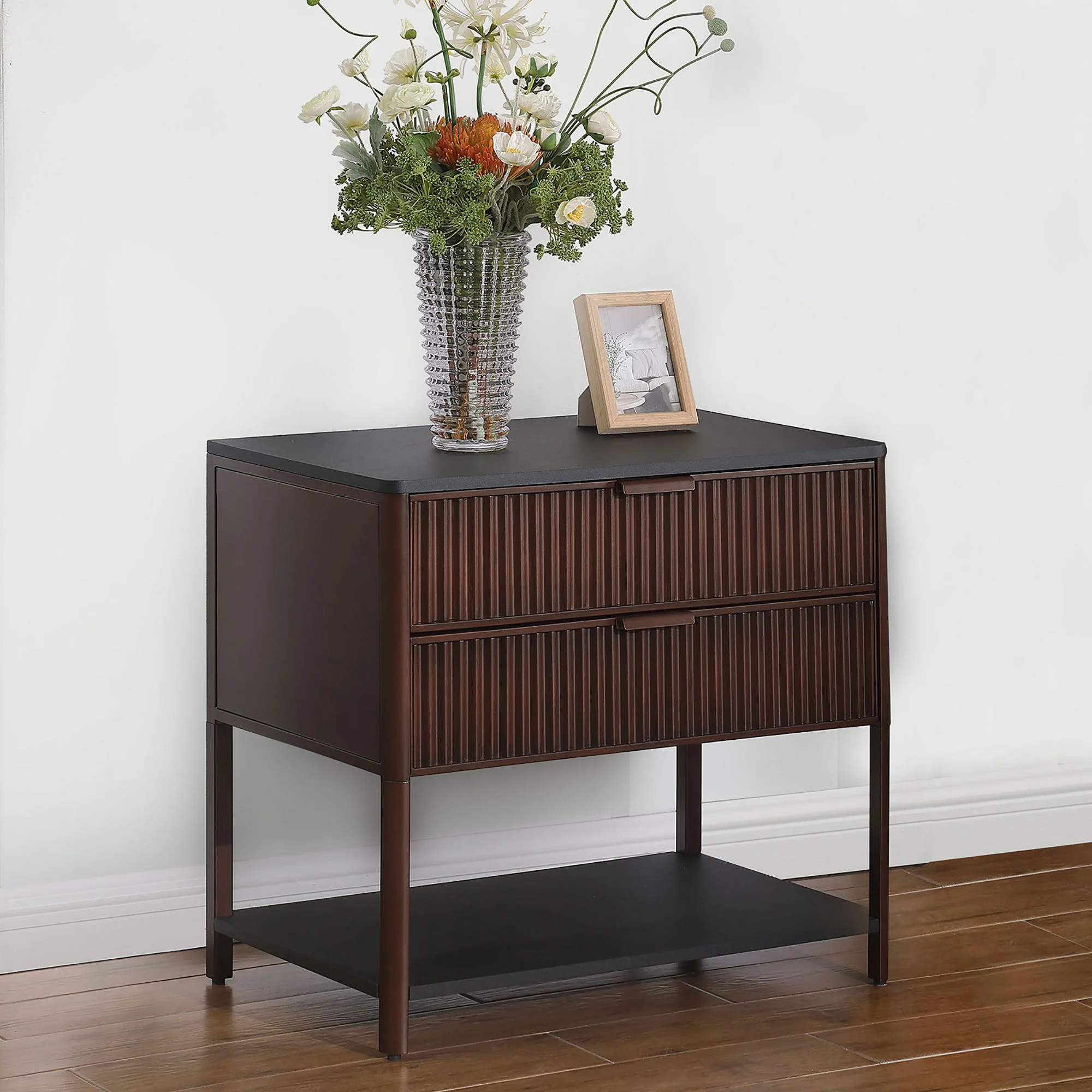 Tova - 2 Drawer Side Table With Shelf - Dark Brown - Image 8