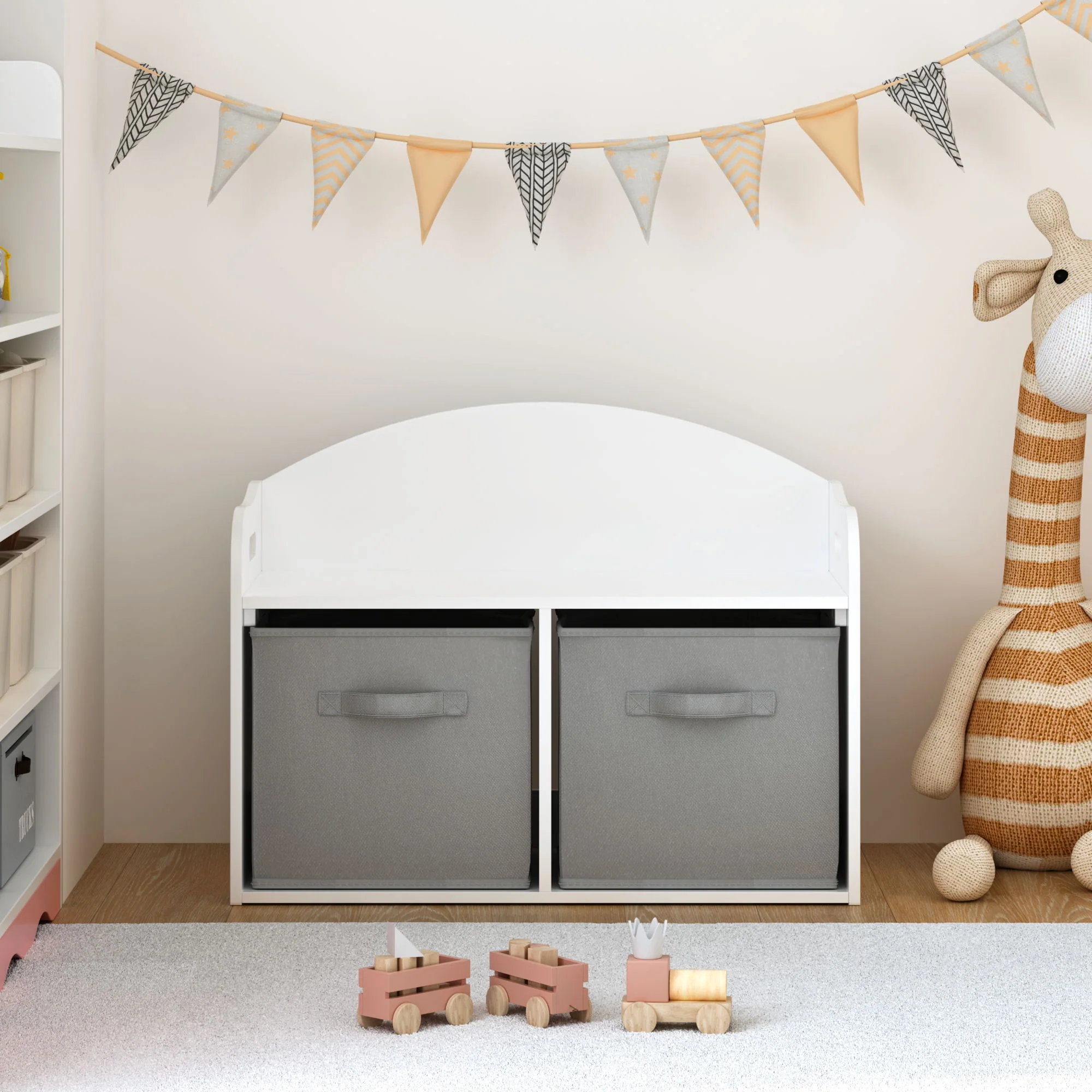 Toy Box Bench With Collapsible Drawers, Storage Cabinet Organizer - White - Image 3