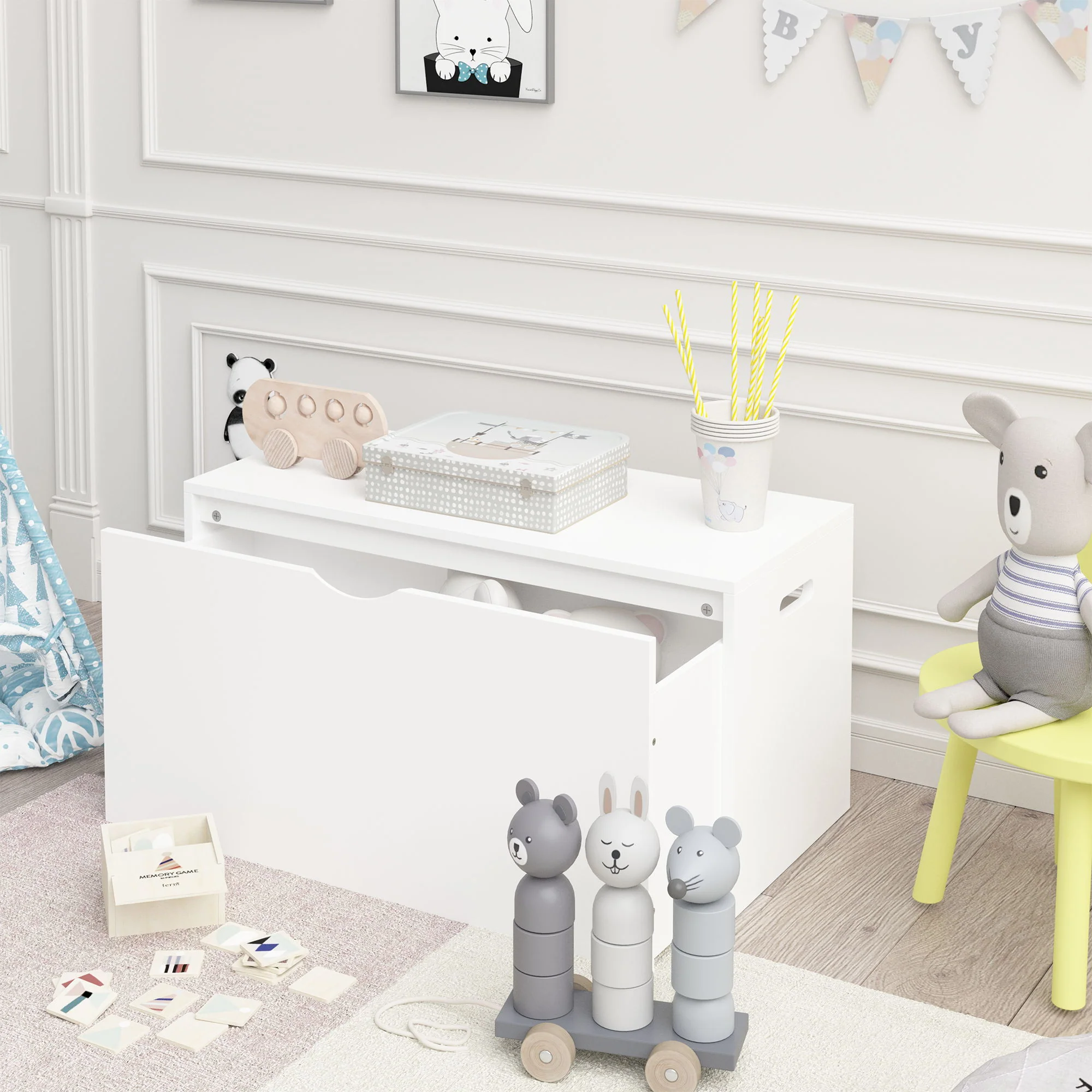 Toy Storage Organizer With Rolling Drawer, Chest With Wheels, Large Pull Out Bin For Nursery - White - Image 5