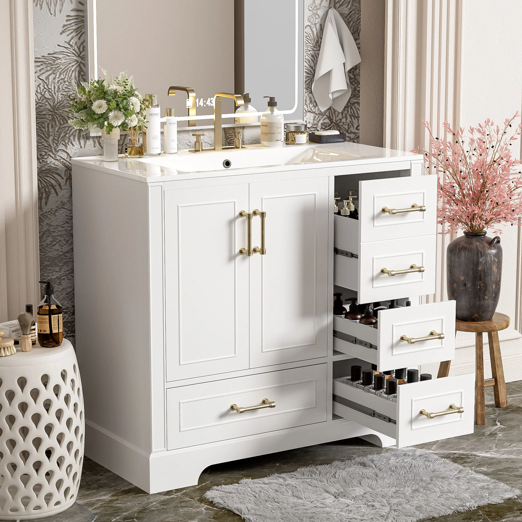 Traditional Bathroom Vanity With Soft Close Doors And Drawers - Image 6