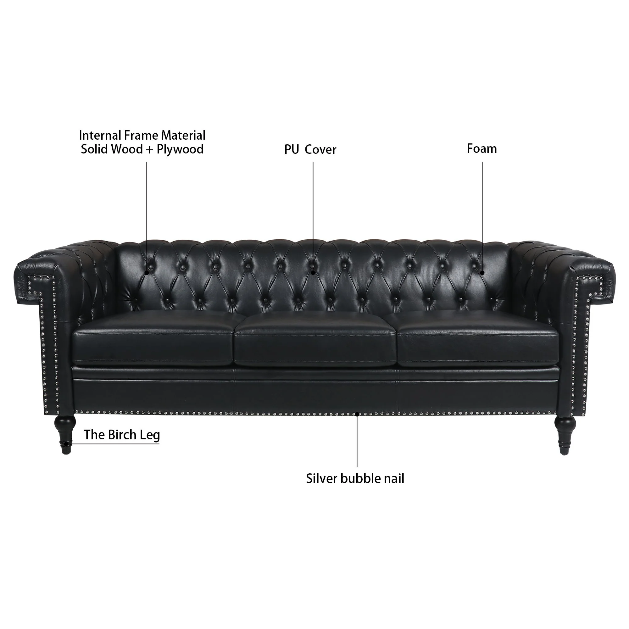Traditional Square Arm Removable Cushion 3 Seater Sofa - Image 8