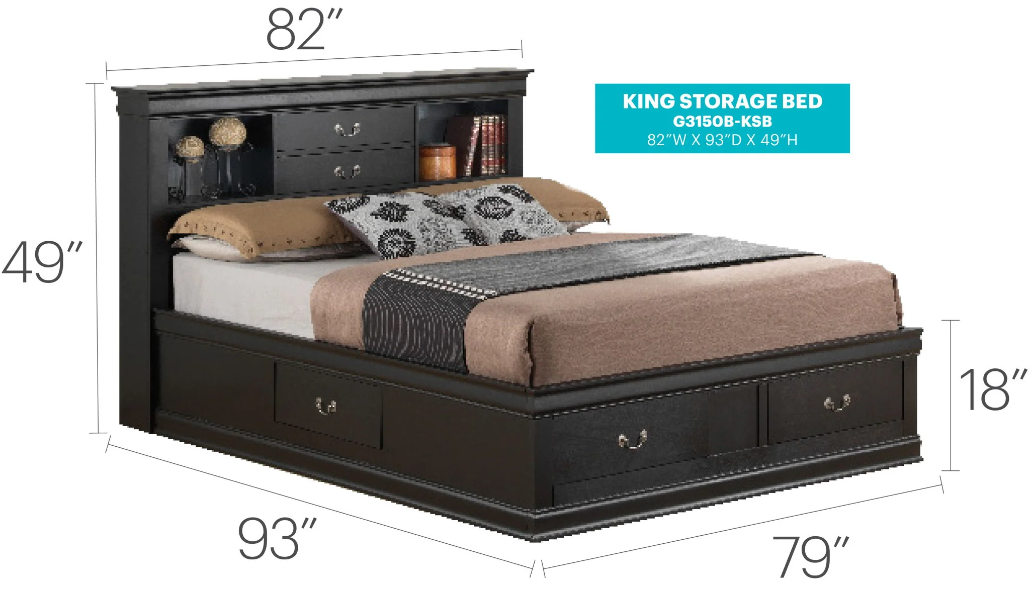 Traditional Style Bookcase Storage Bed - Image 37