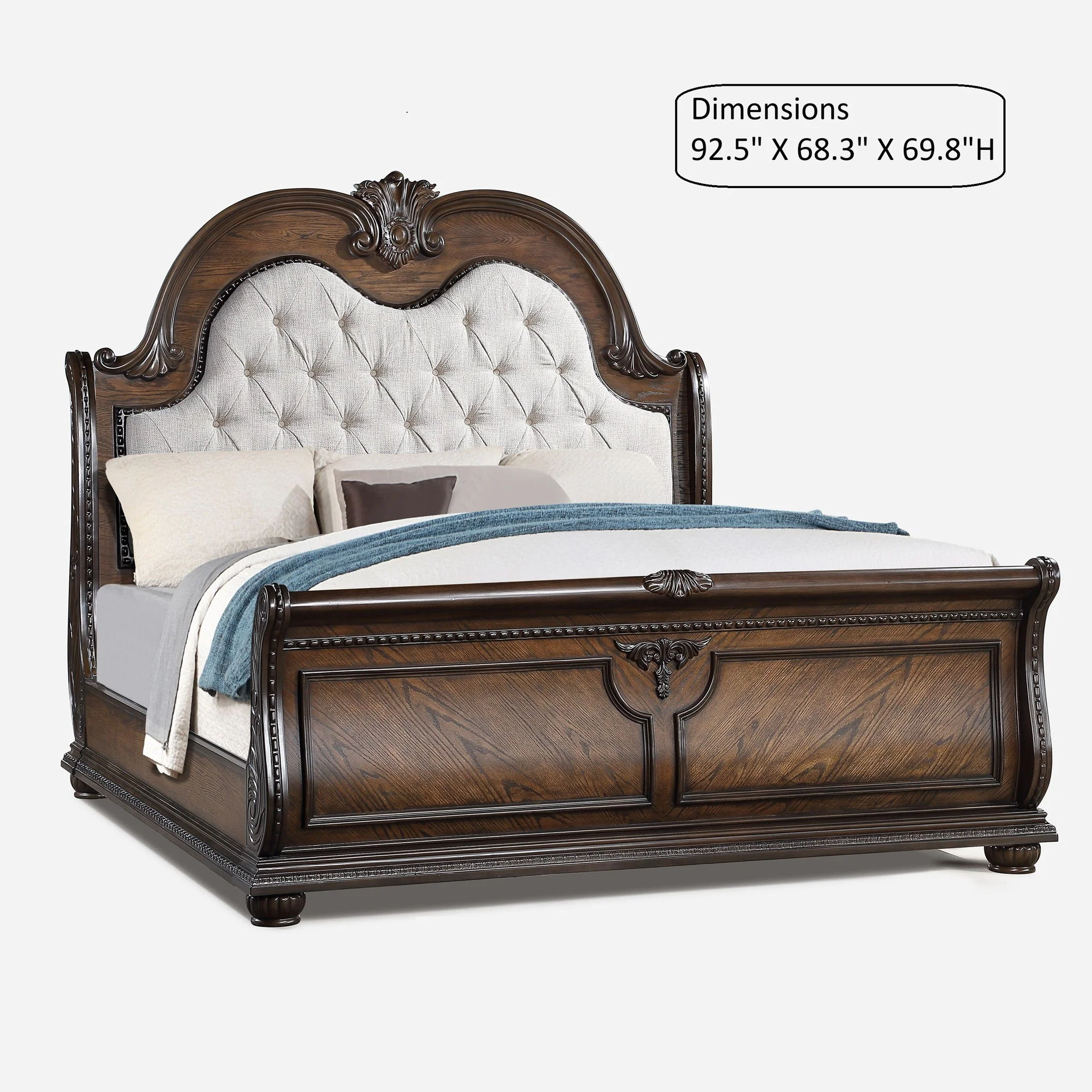 Traditional Style Button Tufted Headboard Sleigh Bed - Image 5