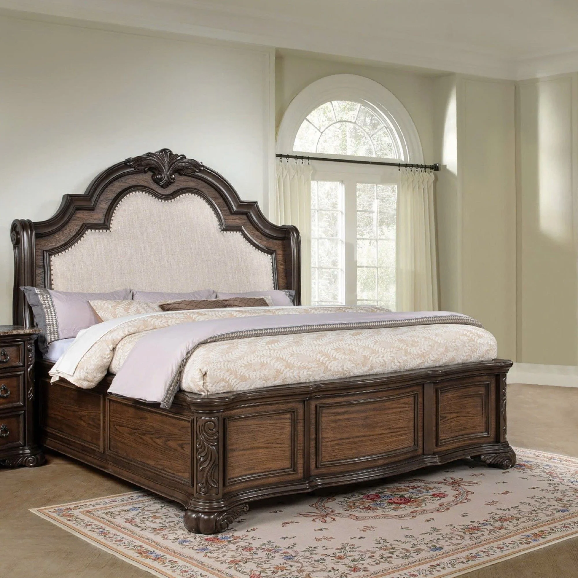 Traditional Style Upholstered Headboard Panel Bed - Image 5