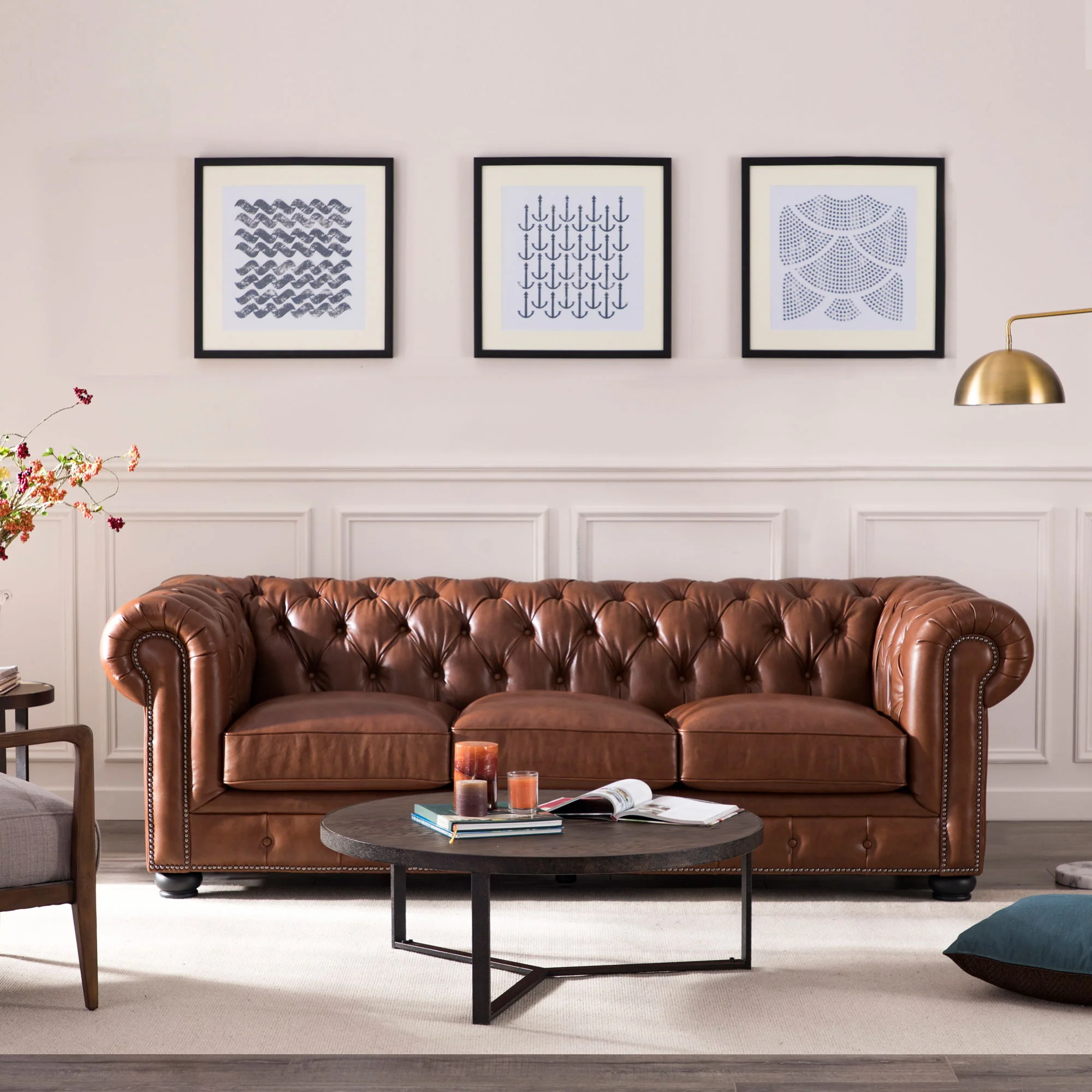 Traditional Tufted Chesterfield Nailhead Sofa - Image 13