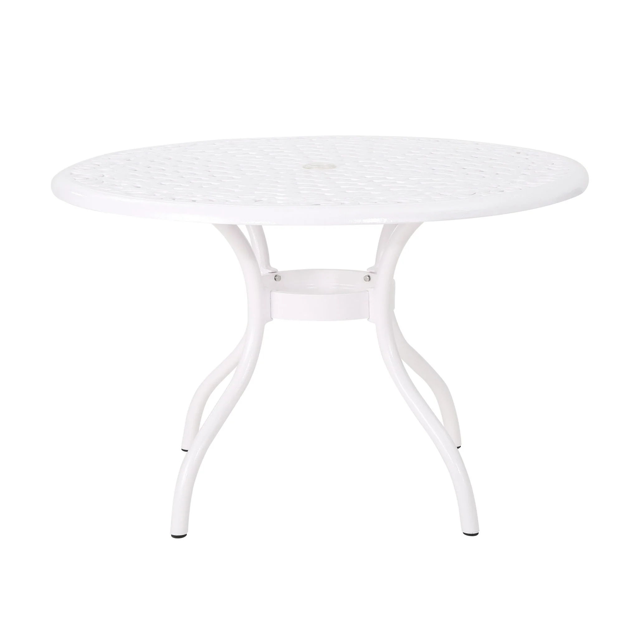 Tranquilius - Outdoor Round Dining Table With Lattice Tabletop, Umbrella Hole And Curved Legs - Image 2