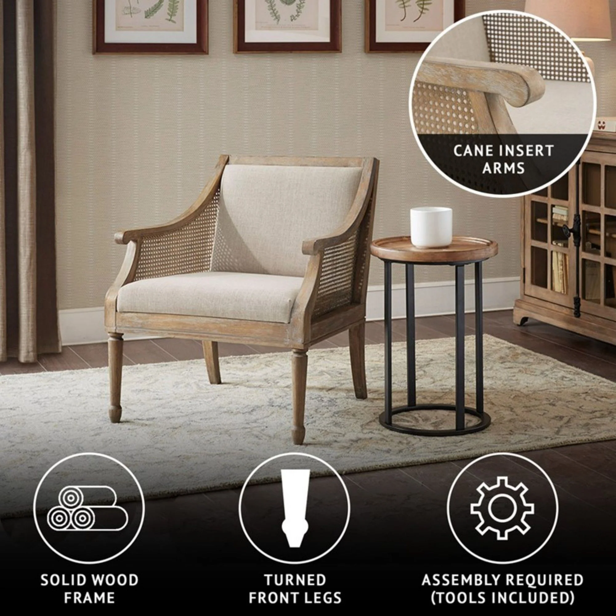 Transitional Cane Accent Armchair And Back Cushion - Natural - Image 6