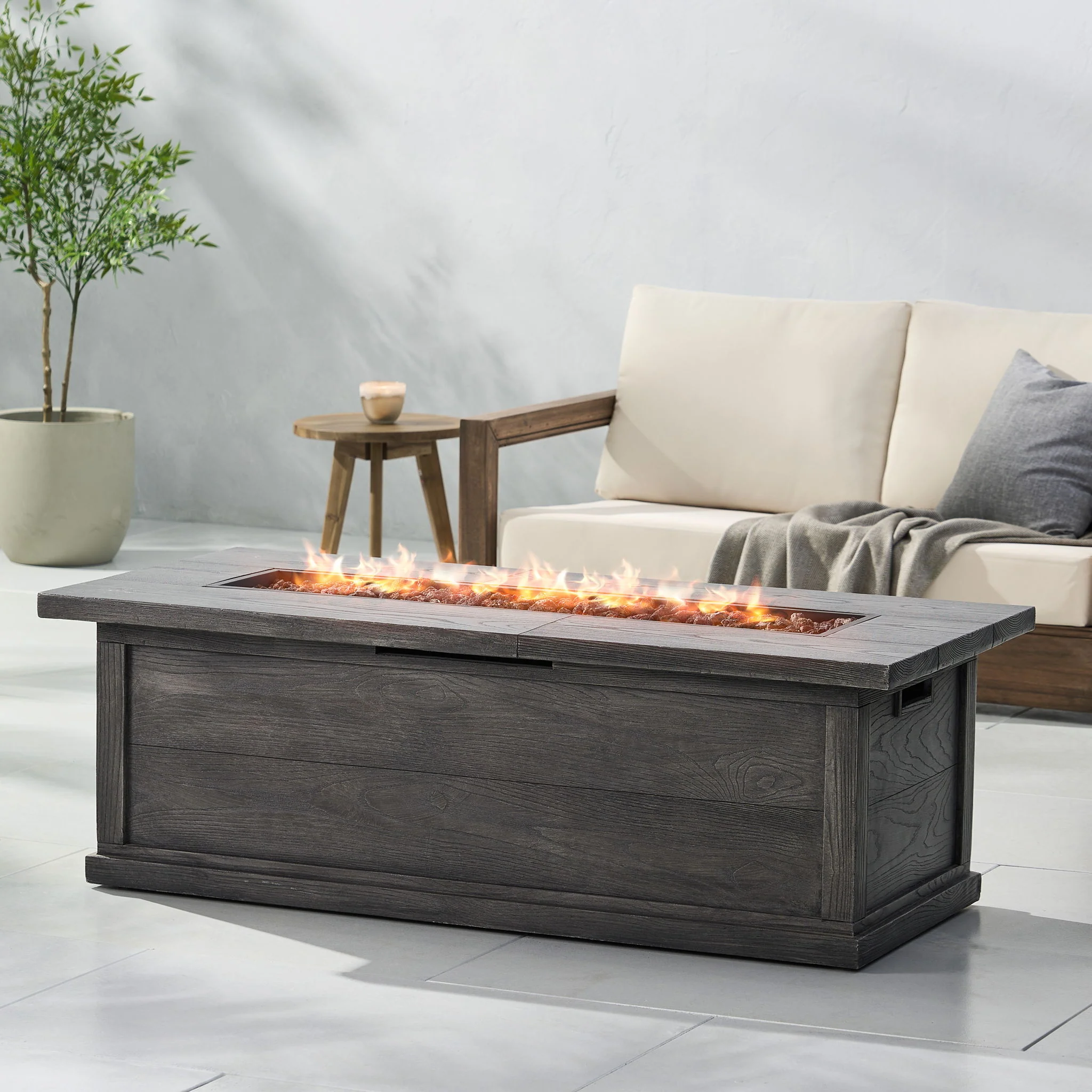 Transitional Rectangular Outdoor Propane Fire Pit Table 56x19in - Image 14