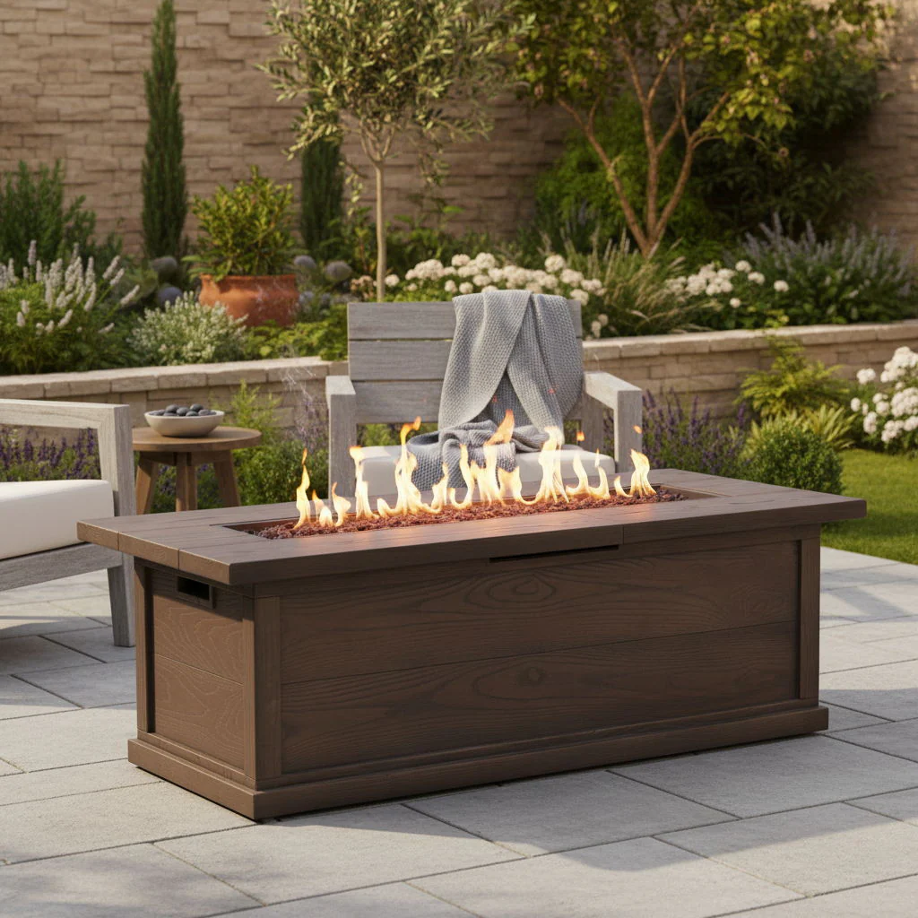Transitional Rectangular Outdoor Propane Fire Pit Table 56x19in - Image 18