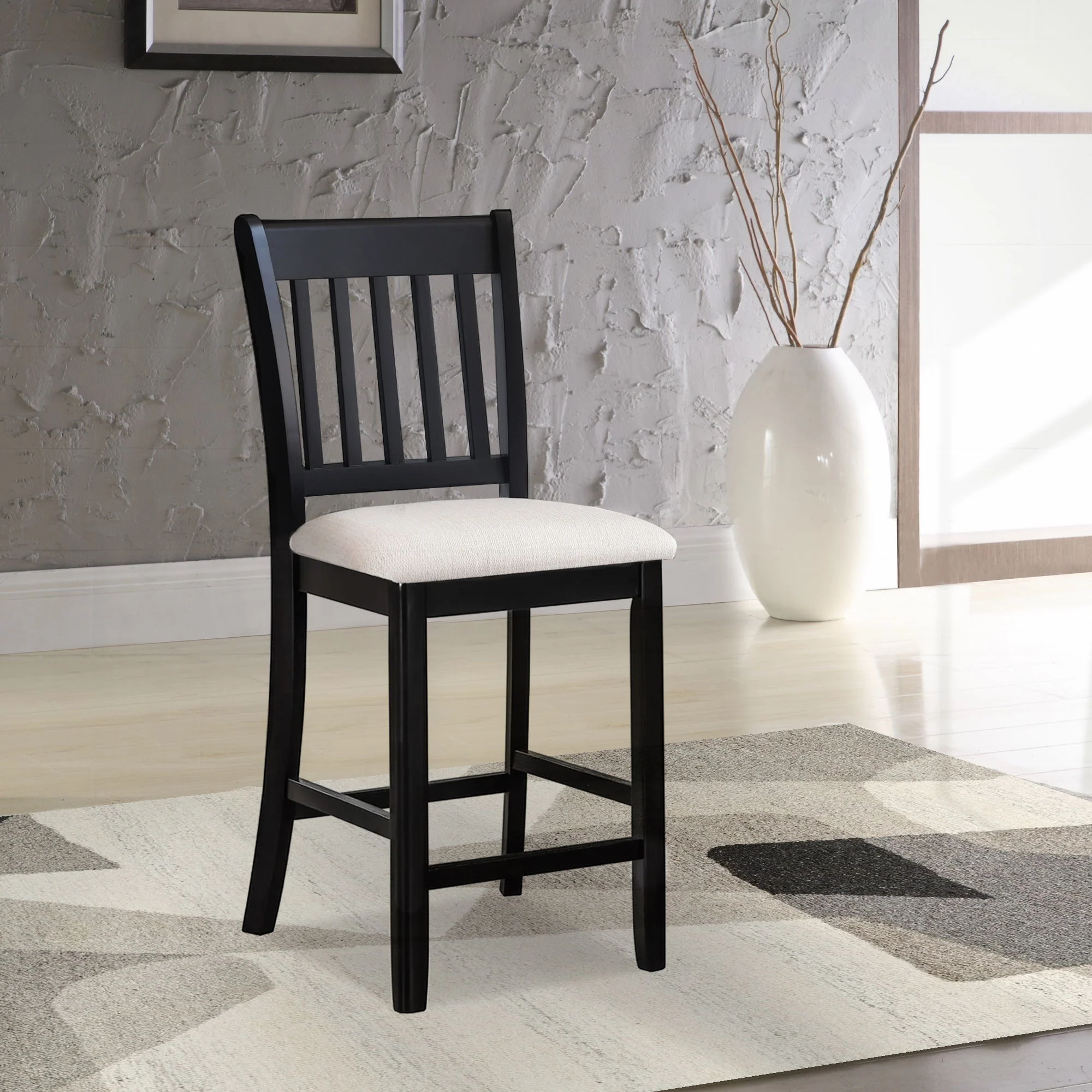 Transitional Rubberwood Dining Room Chairs (Set of 2) With Slatted Back - Black - Image 2