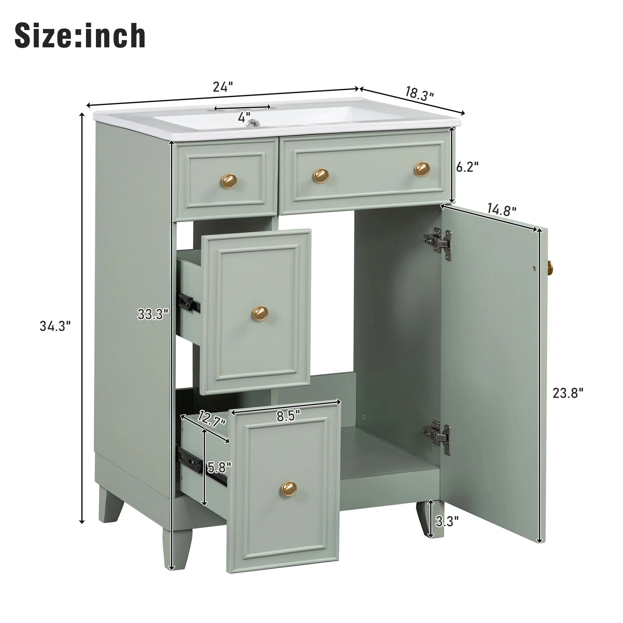 Transitional Style Bathroom Vanity Cabinet With Ceramic Sink - Image 11