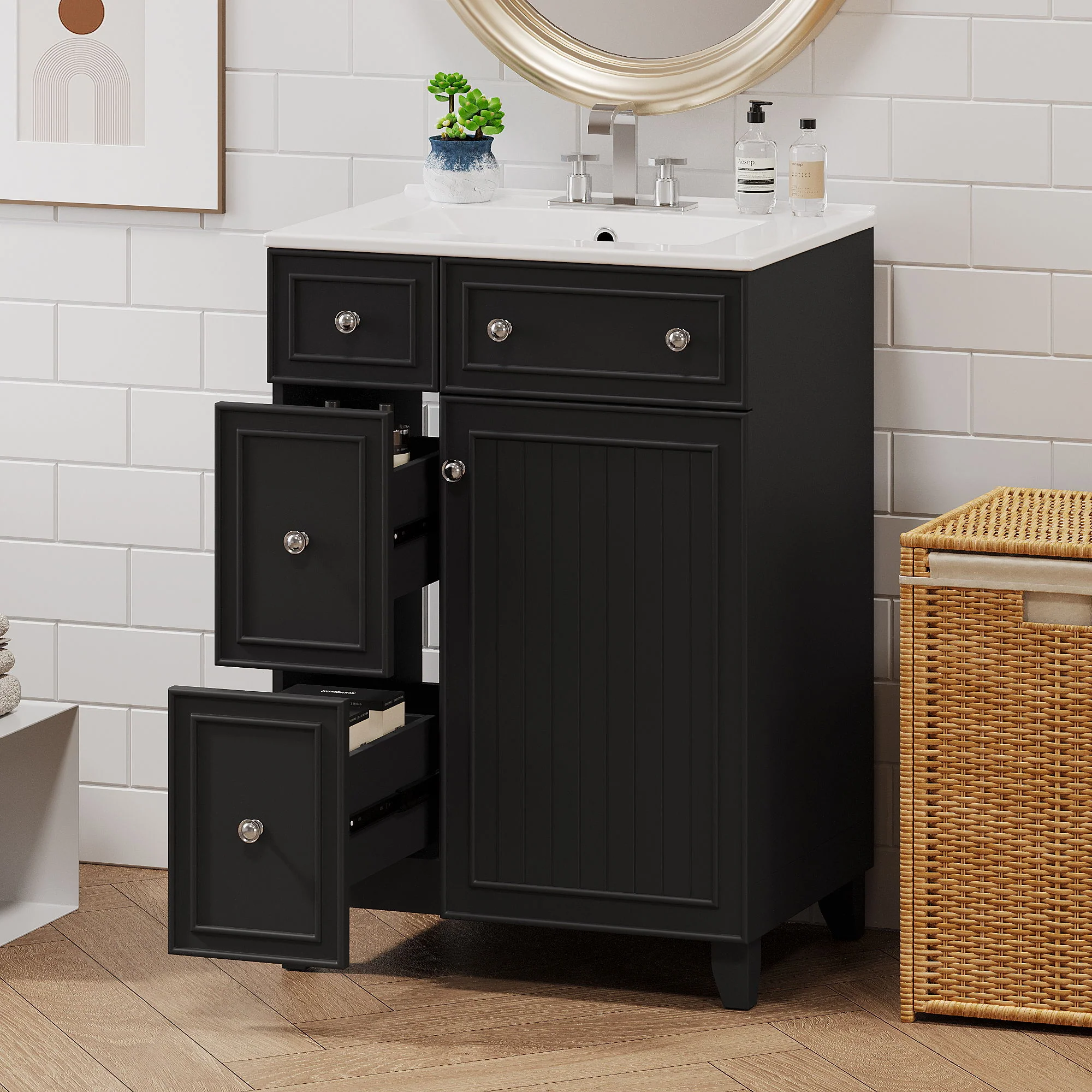 Transitional Style Bathroom Vanity Cabinet With Ceramic Sink - Image 17