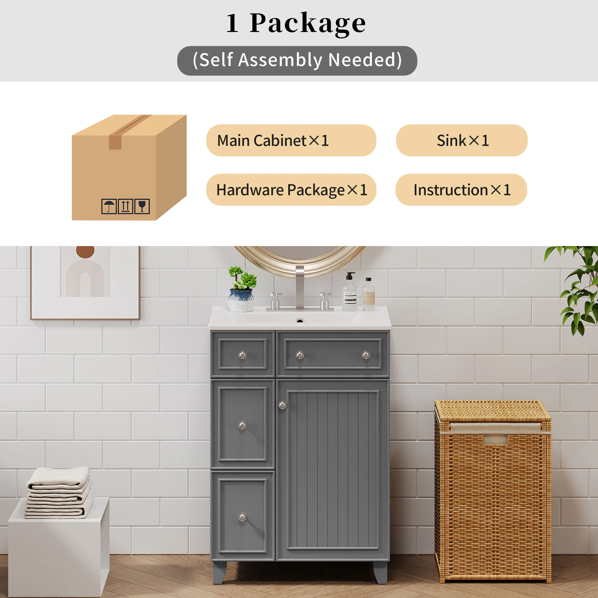Transitional Style Bathroom Vanity Cabinet With Ceramic Sink - Image 30