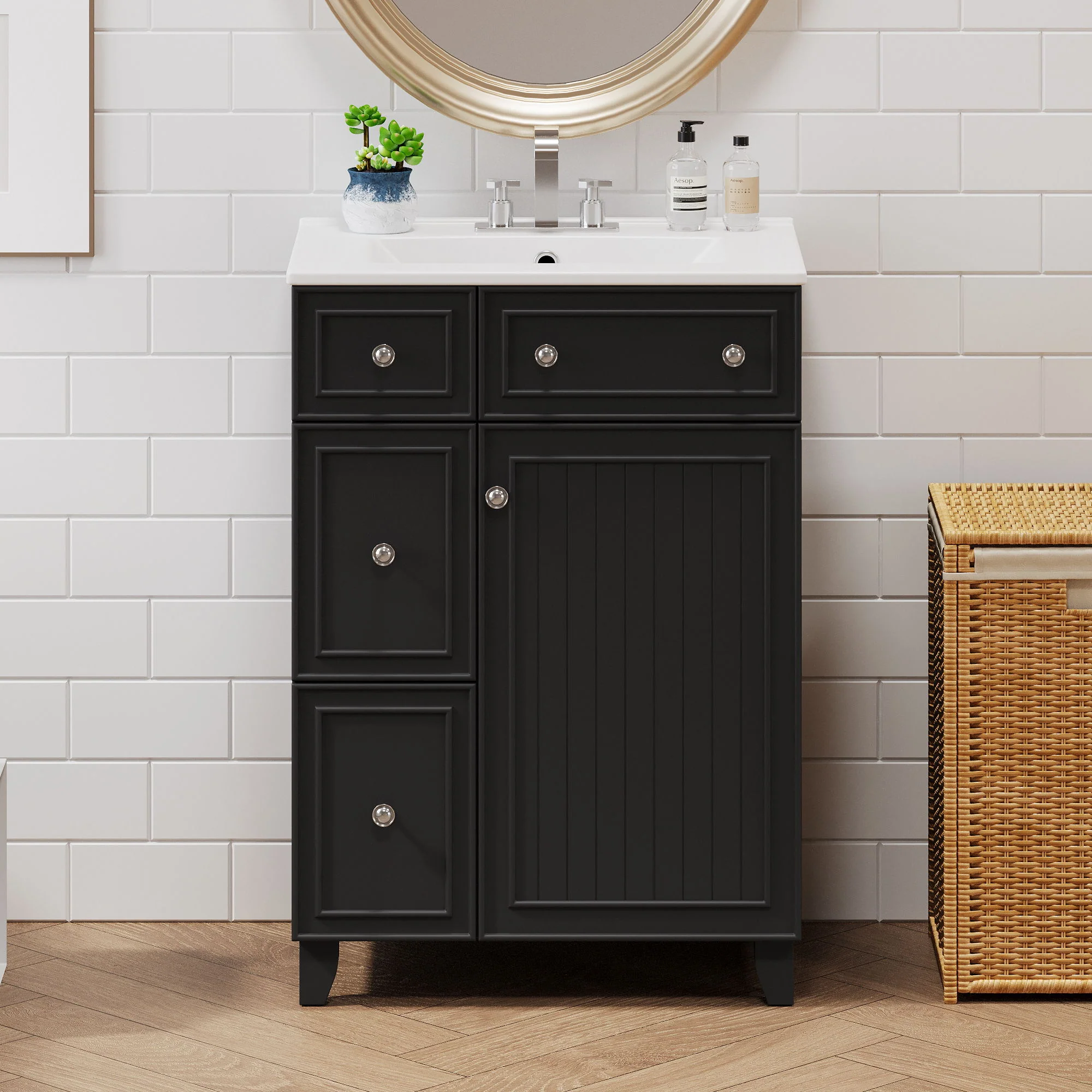 Transitional Style Bathroom Vanity Cabinet With Ceramic Sink - Image 31