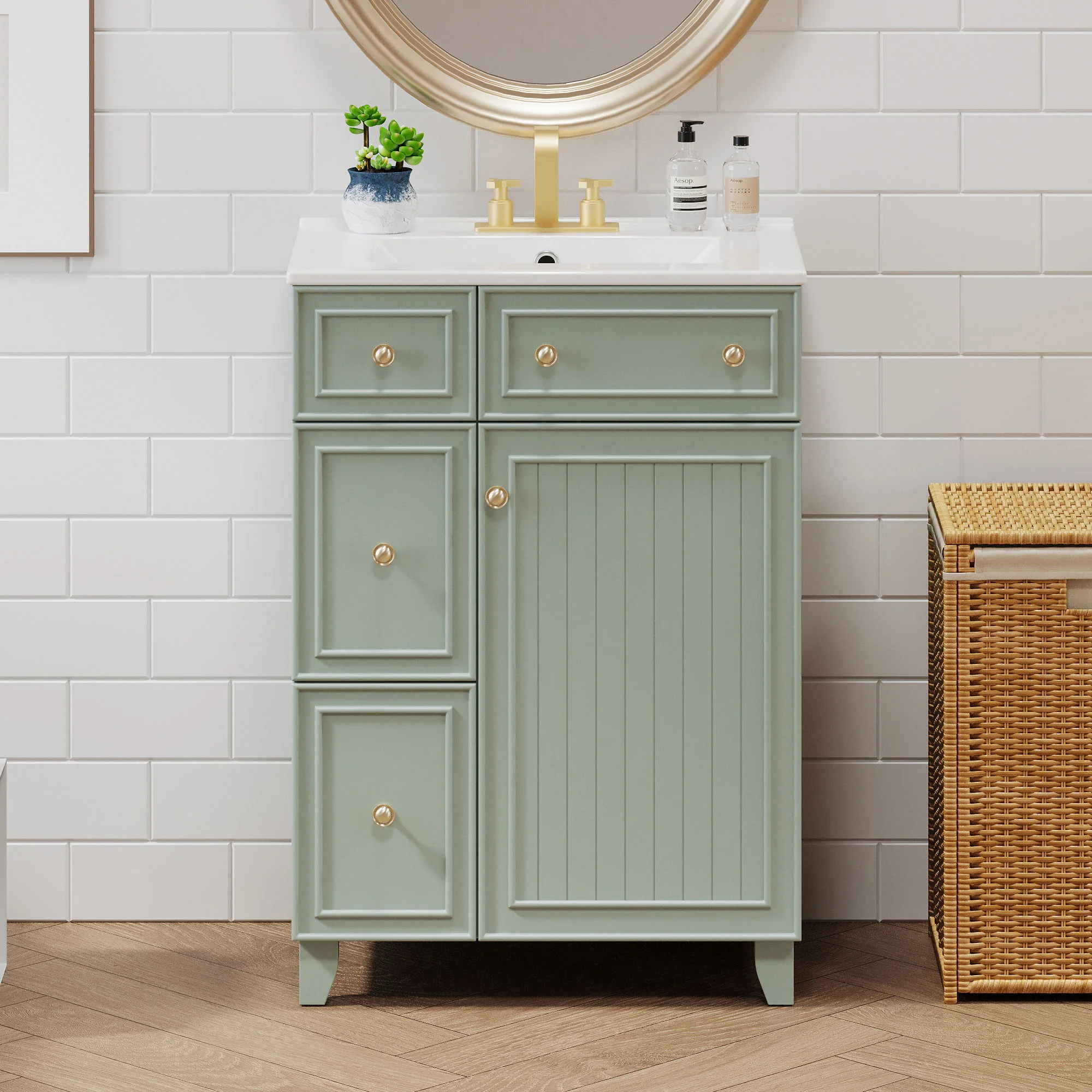 Transitional Style Bathroom Vanity Cabinet With Ceramic Sink - Image 45