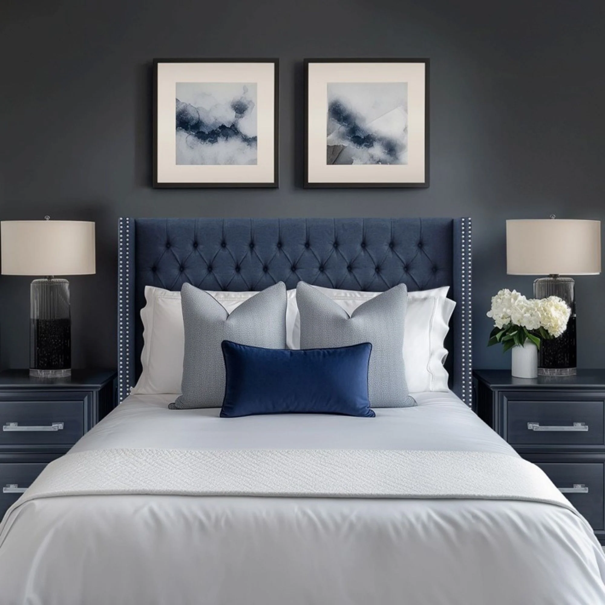 Transitional Upholstery Headboard With Tufted Buttons And Nailhead Trim - Image 15