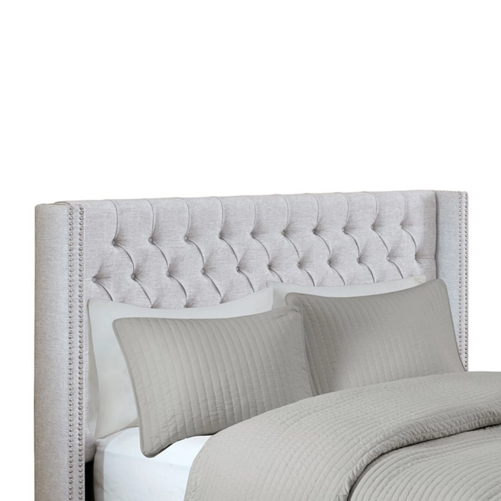 Transitional Upholstery Headboard With Tufted Buttons And Nailhead Trim - Image 9