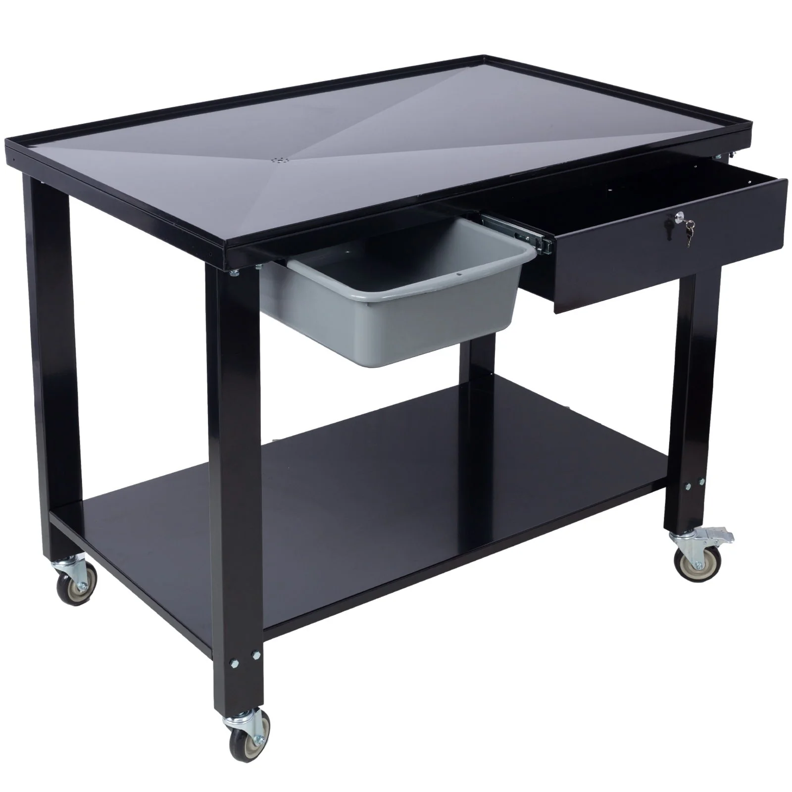 Transmission Teardown Work Station 1 / 2 Ton Capacity Sloping Drain Table Locking Drawer Removable Drain Basin Full-Width Lower Shelf Four 4" Caster Wheels - Image 5