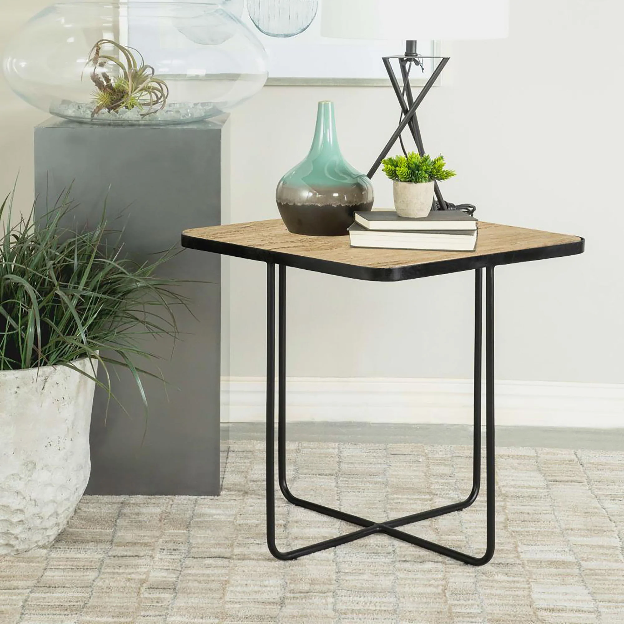 Travertine Accent Table Geometric Design - Brown - Image 3