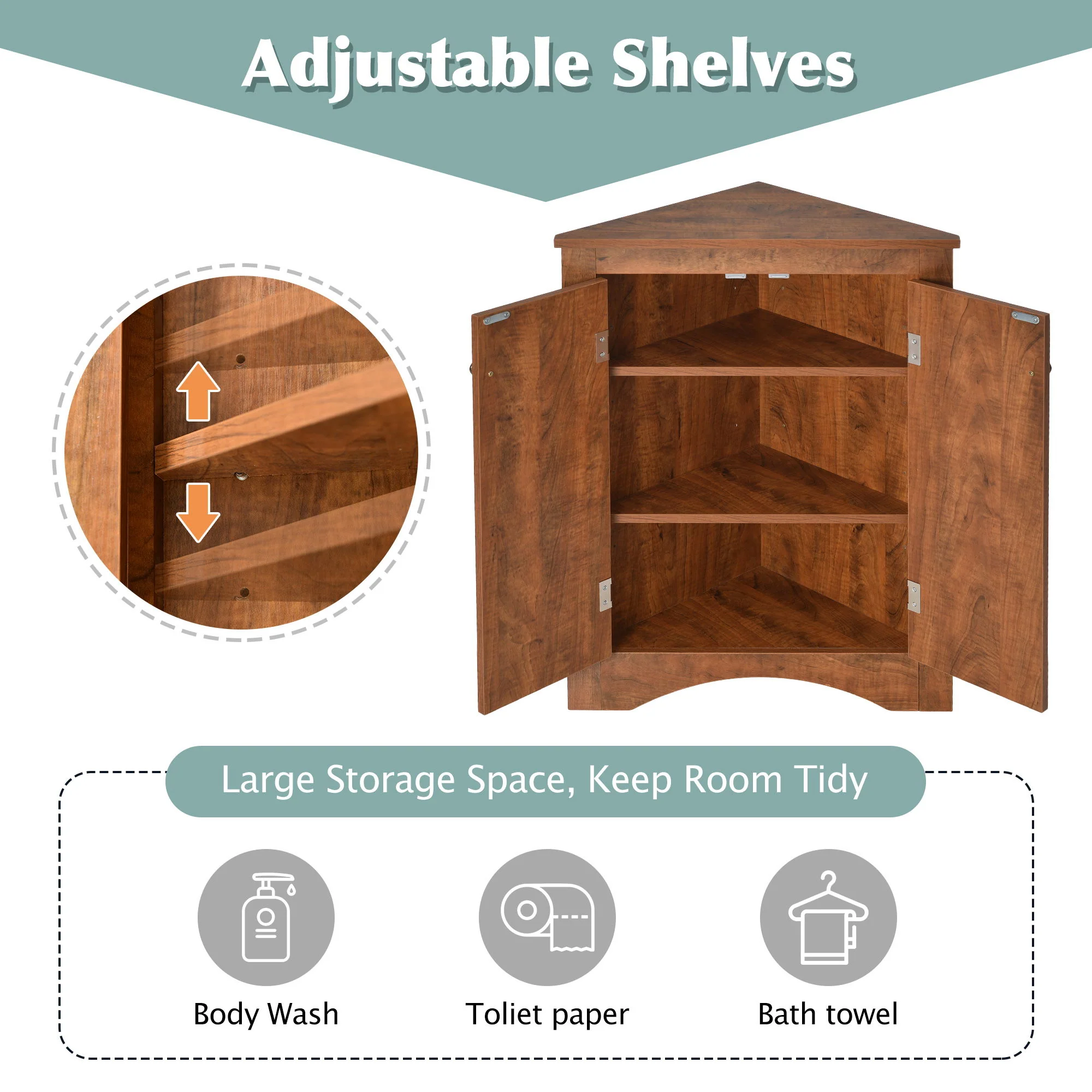 Triangle Bathroom Storage Cabinet With Adjustable Shelves, Freestanding Floor Cabinet For Home Kitchen - Image 29