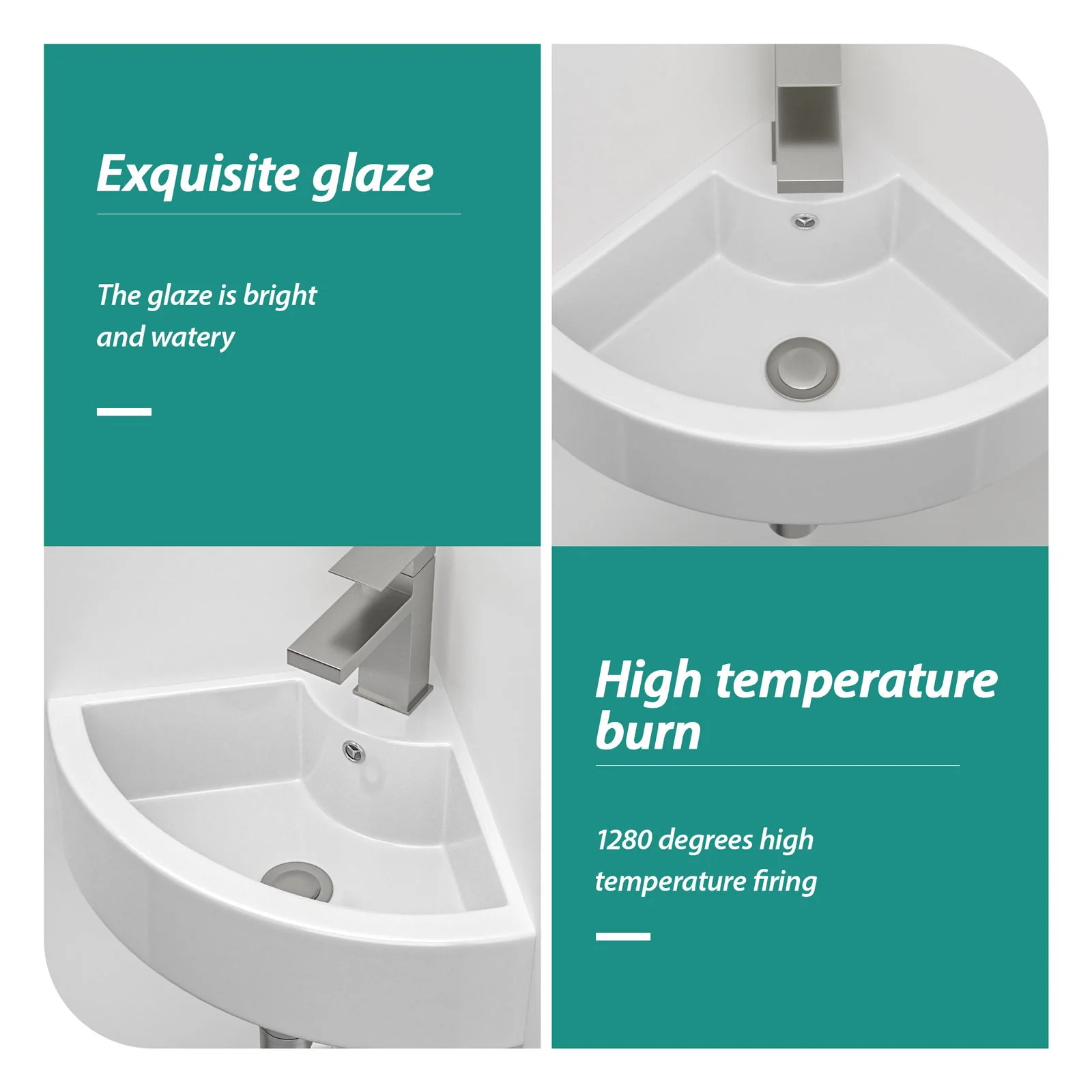 Triangle Porcelain Wall Mount Vessel Sink With Single Faucet Hole & Overflow - White - Image 8