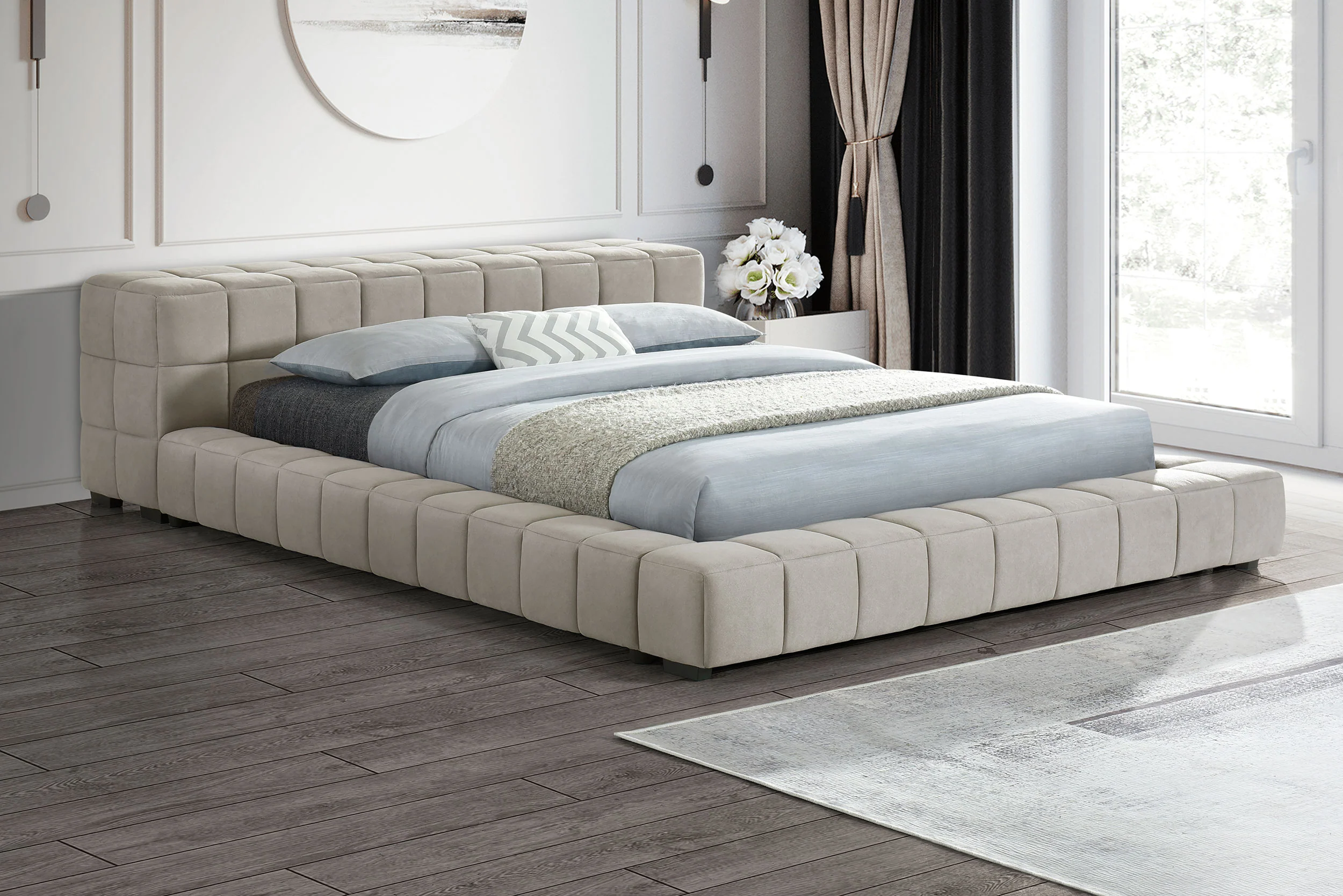 Trinity Upholstered Full Platform Bed Light Taupe - Image 3