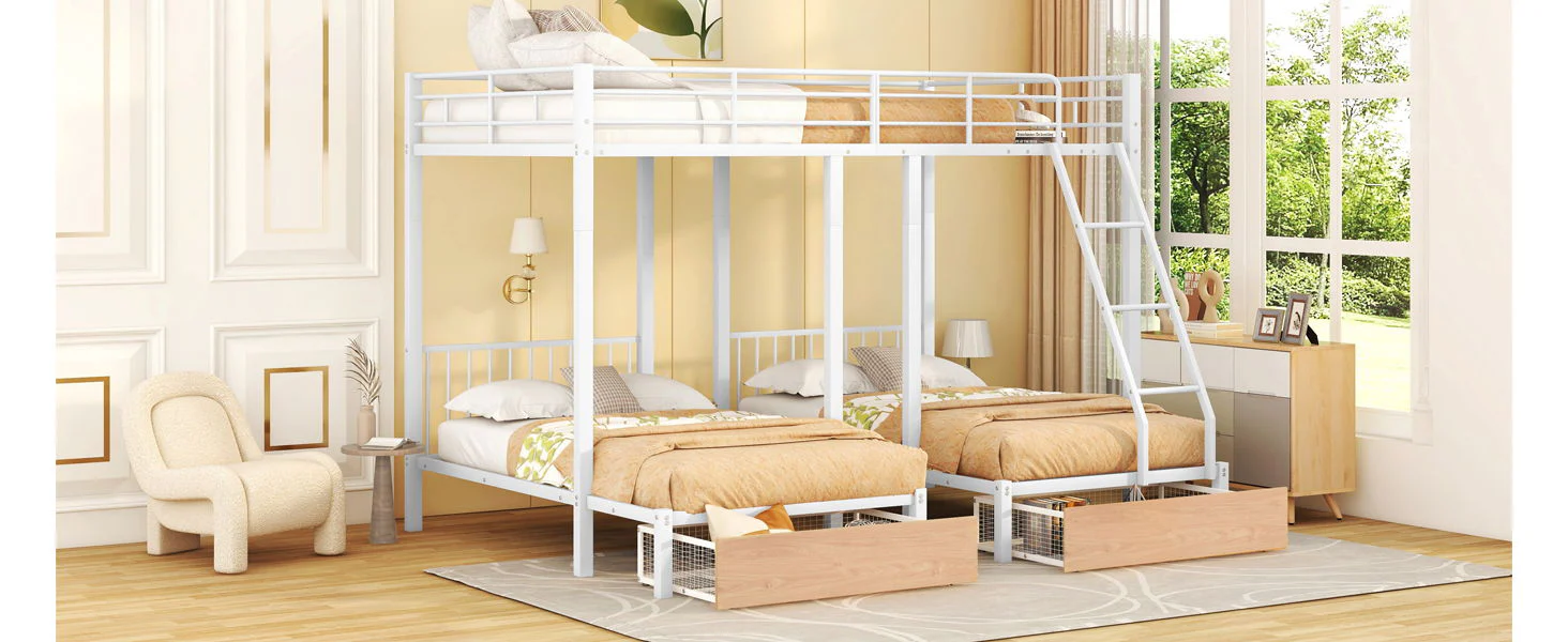 Triple Bunk Bed With Drawers And Guardrails - Image 11