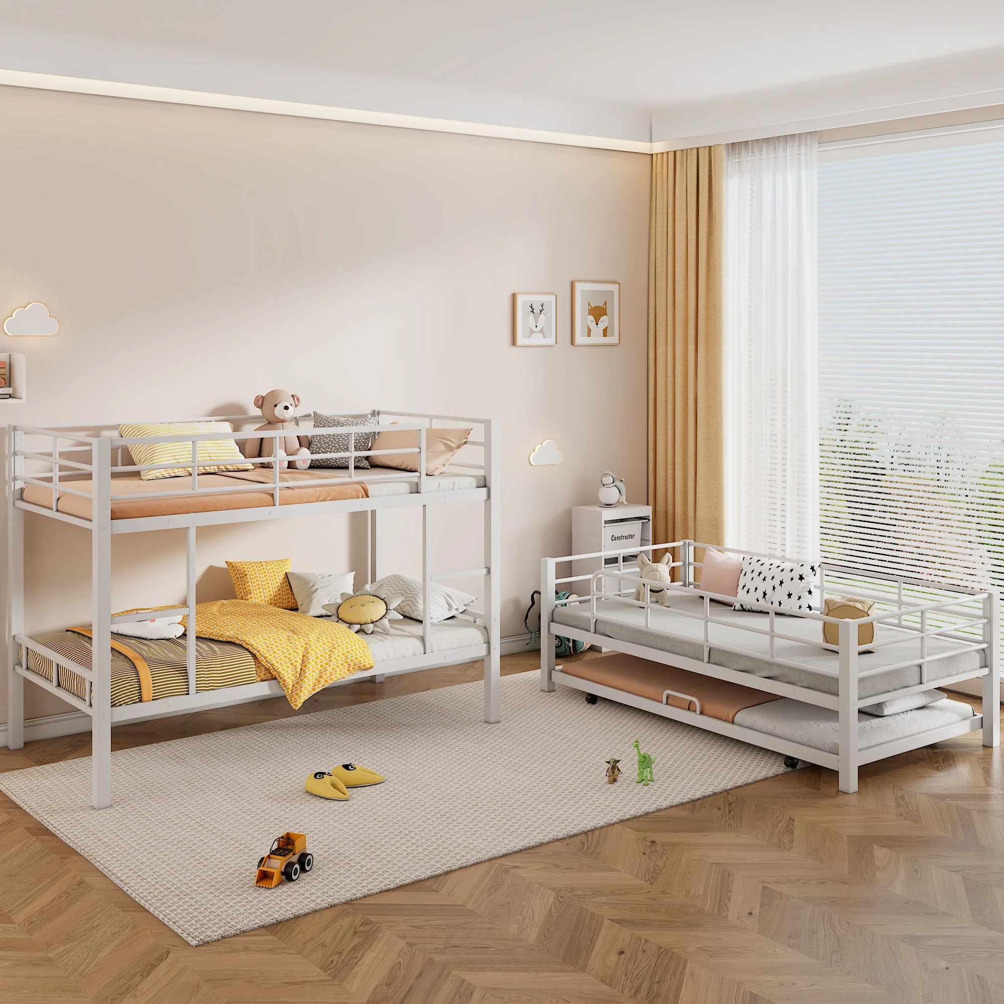 Triple Bunk Bed With Trundle, Heavy Duty Steel Construction - Image 18