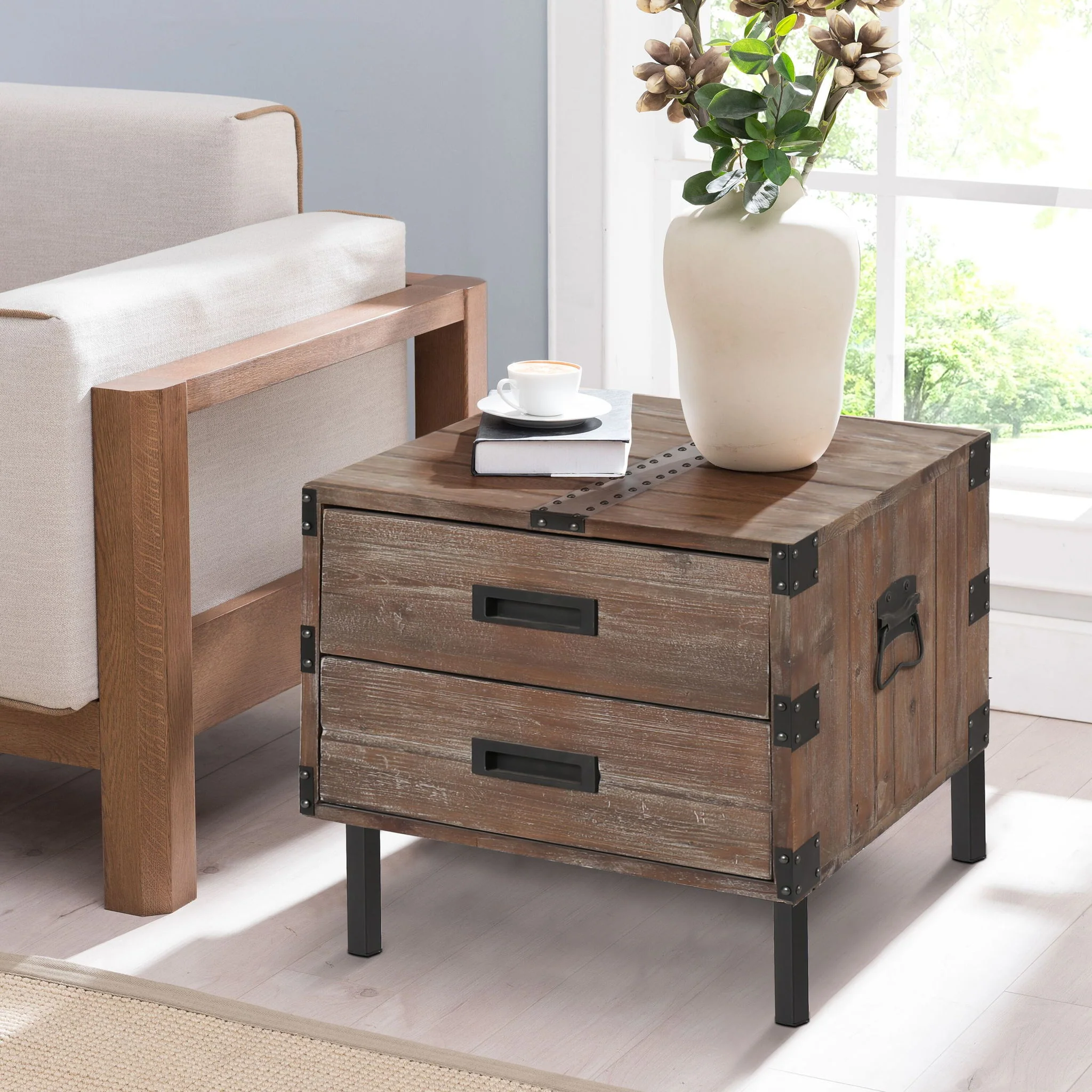 Trunk Table And Side Table With Large Storage Dress Up Your Liviing Room (Set of 3) - Antique Gray - Image 4
