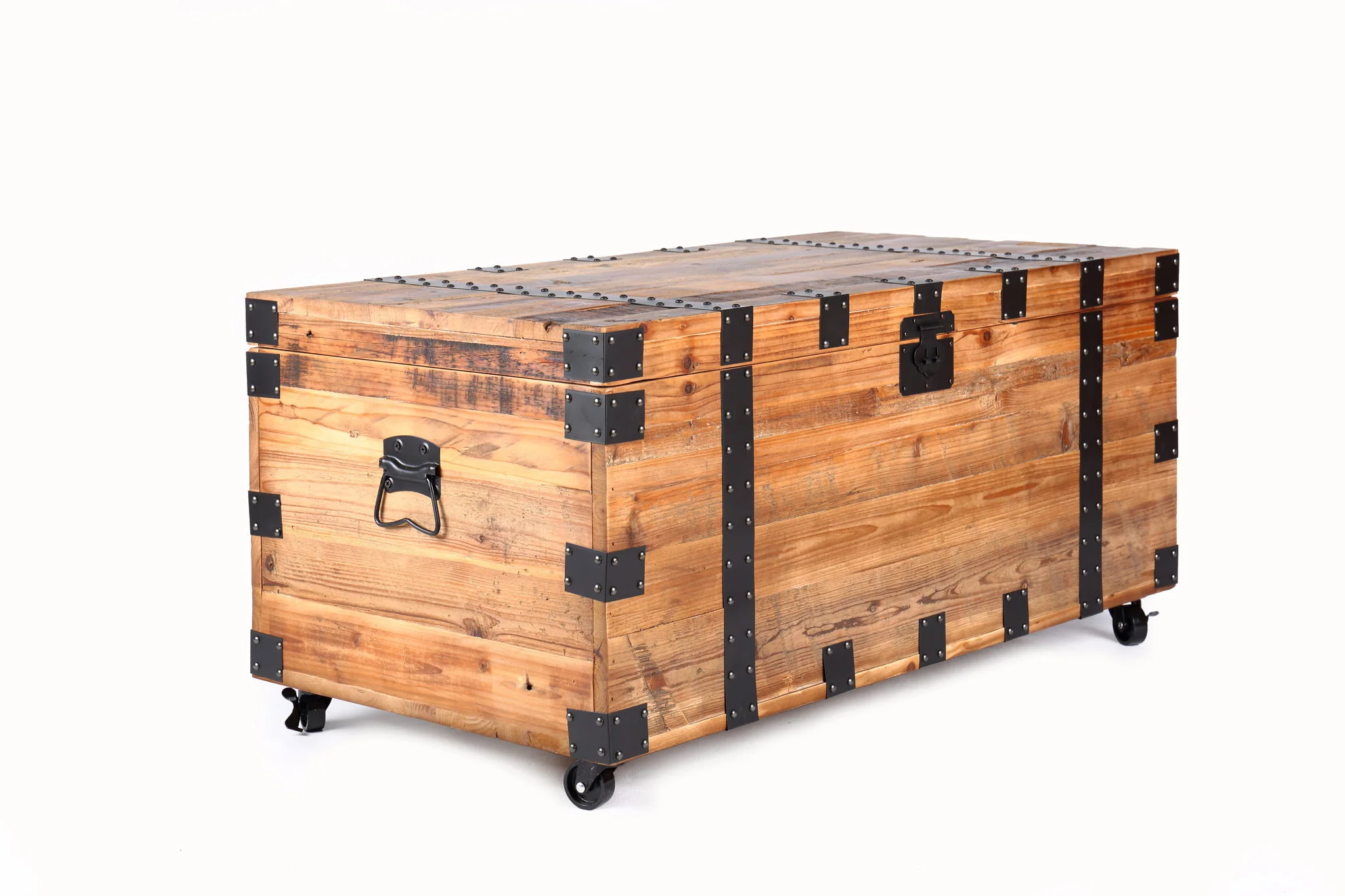 Trunk Table With Four Wheel Large Capacity Storage Coffee Table - Natural / Black - Image 3