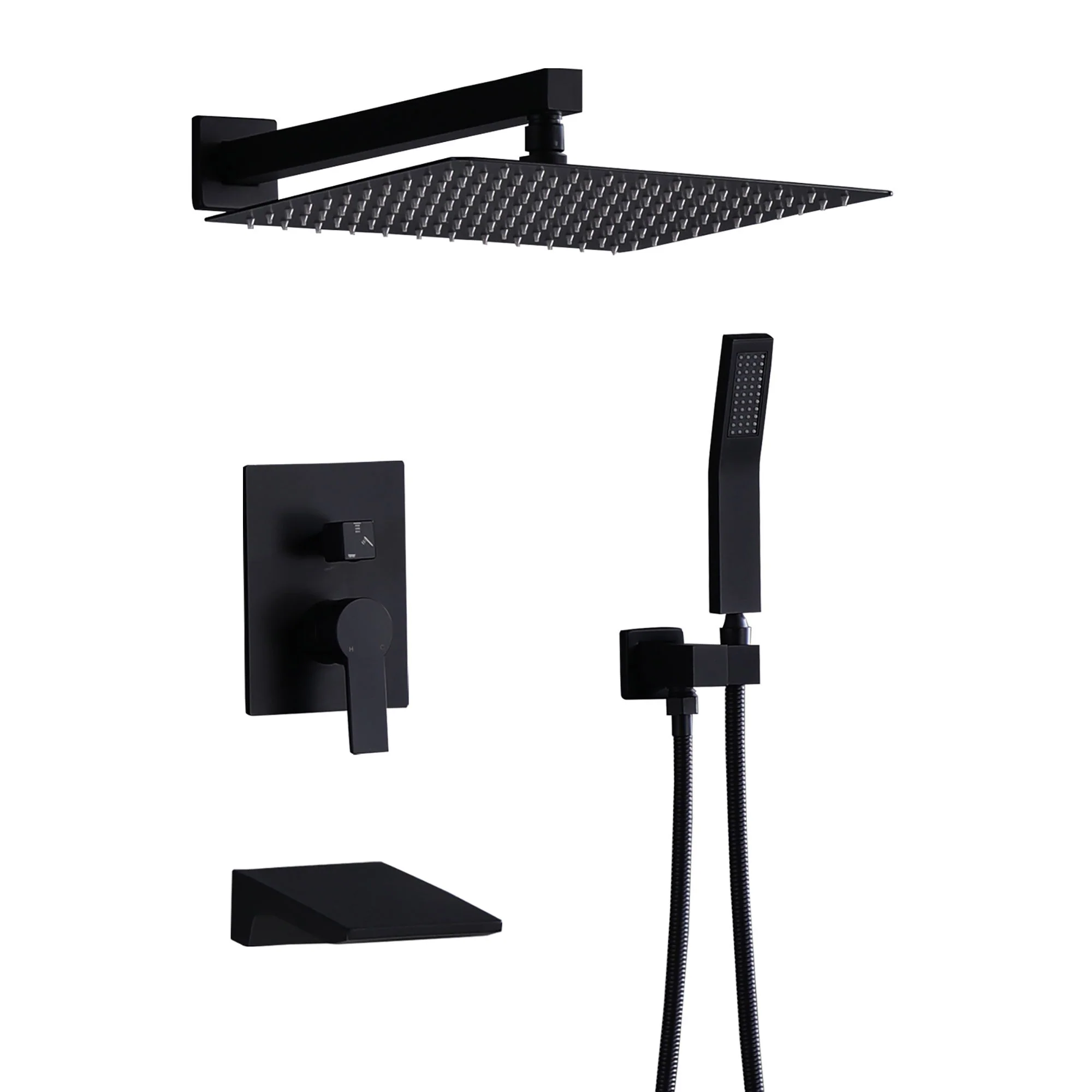 Tub Shower Faucet Set With 12" Rain Shower Head And Handheld Spray Combo