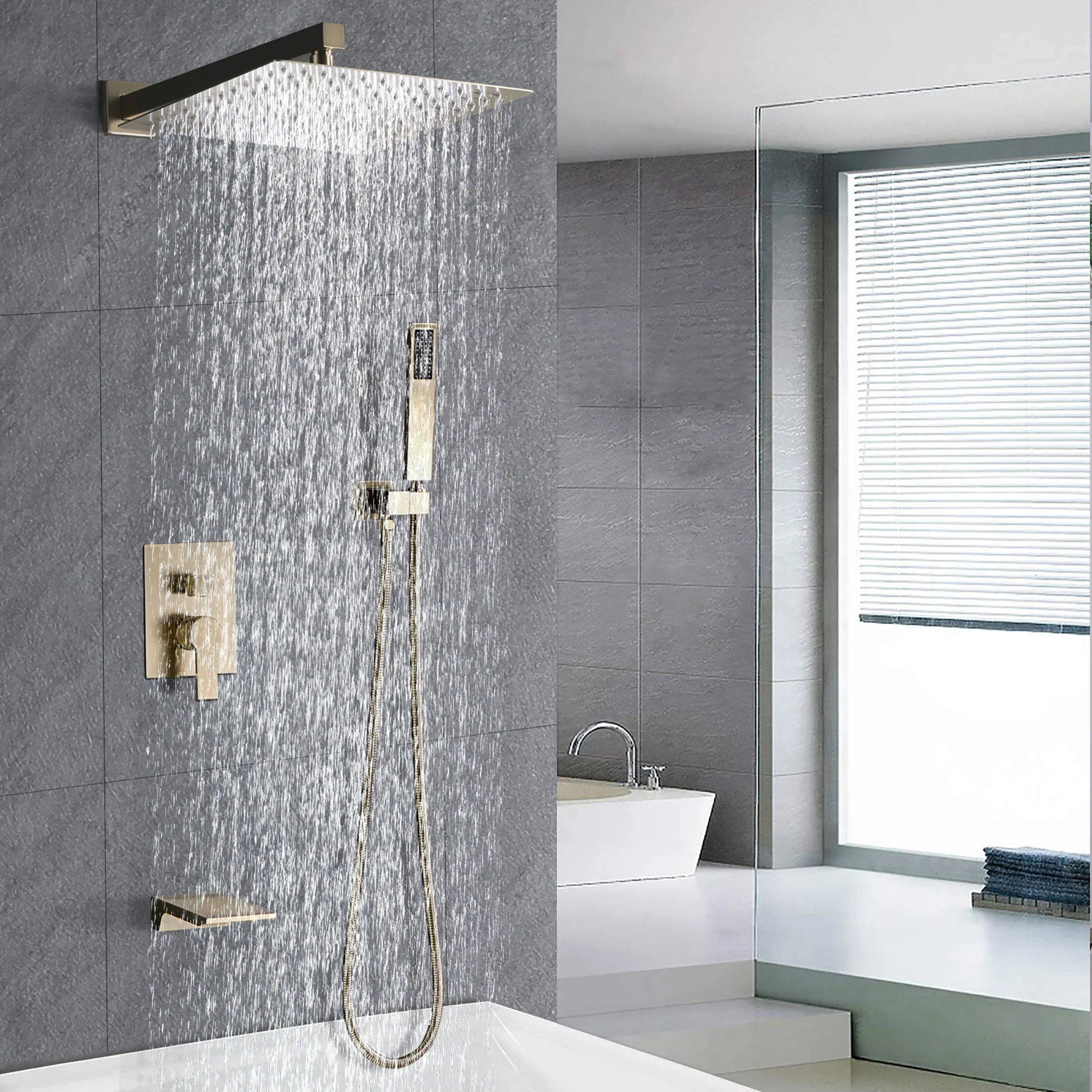 Tub Shower Faucet Set With 12" Rain Shower Head And Handheld Spray Combo - Image 10