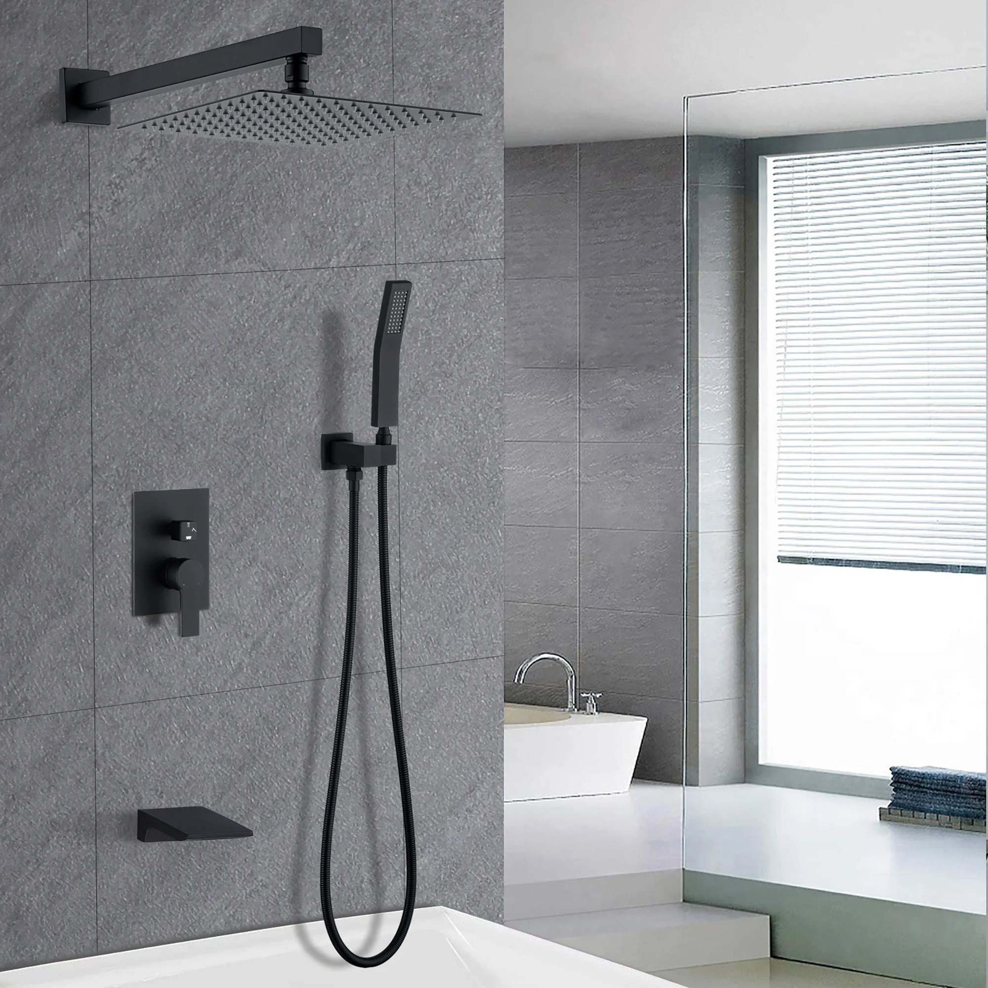 Tub Shower Faucet Set With 12" Rain Shower Head And Handheld Spray Combo - Image 14