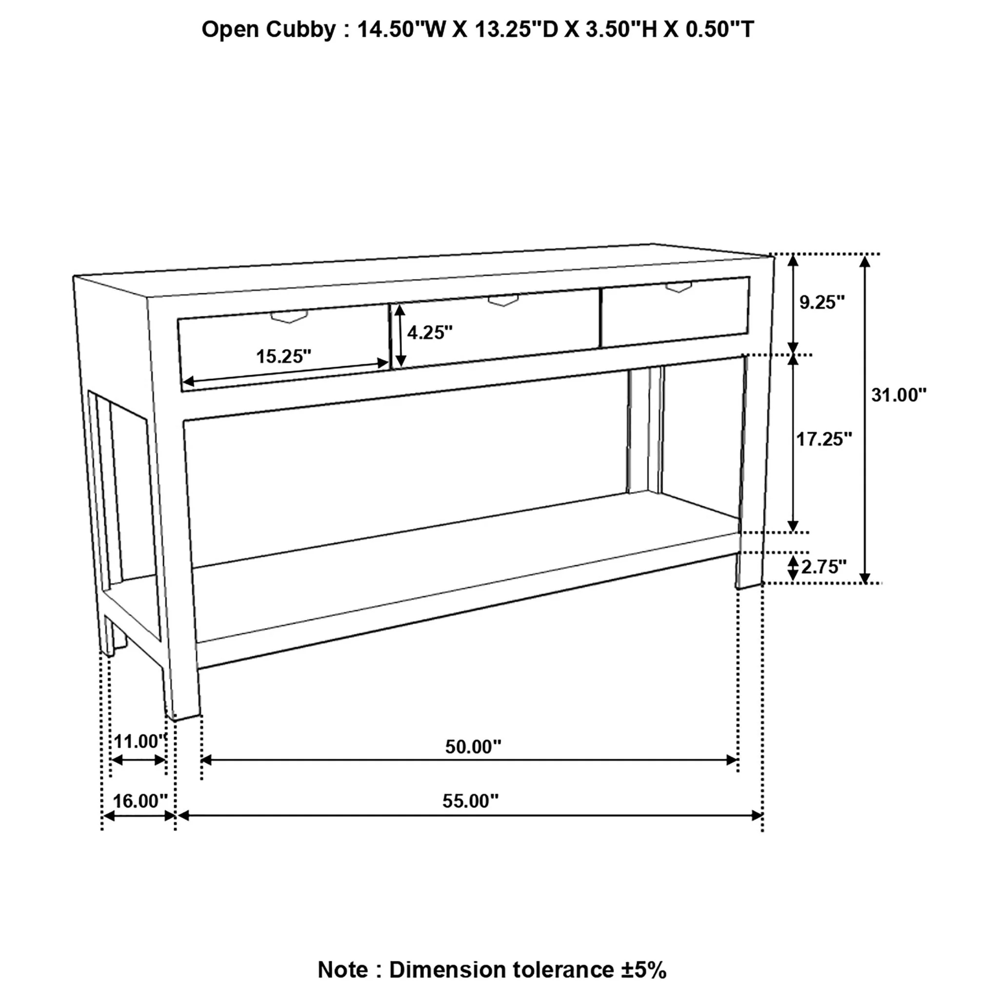 Tucker - 3 Drawer Console Table With Lower Shelf - Natural - Image 5