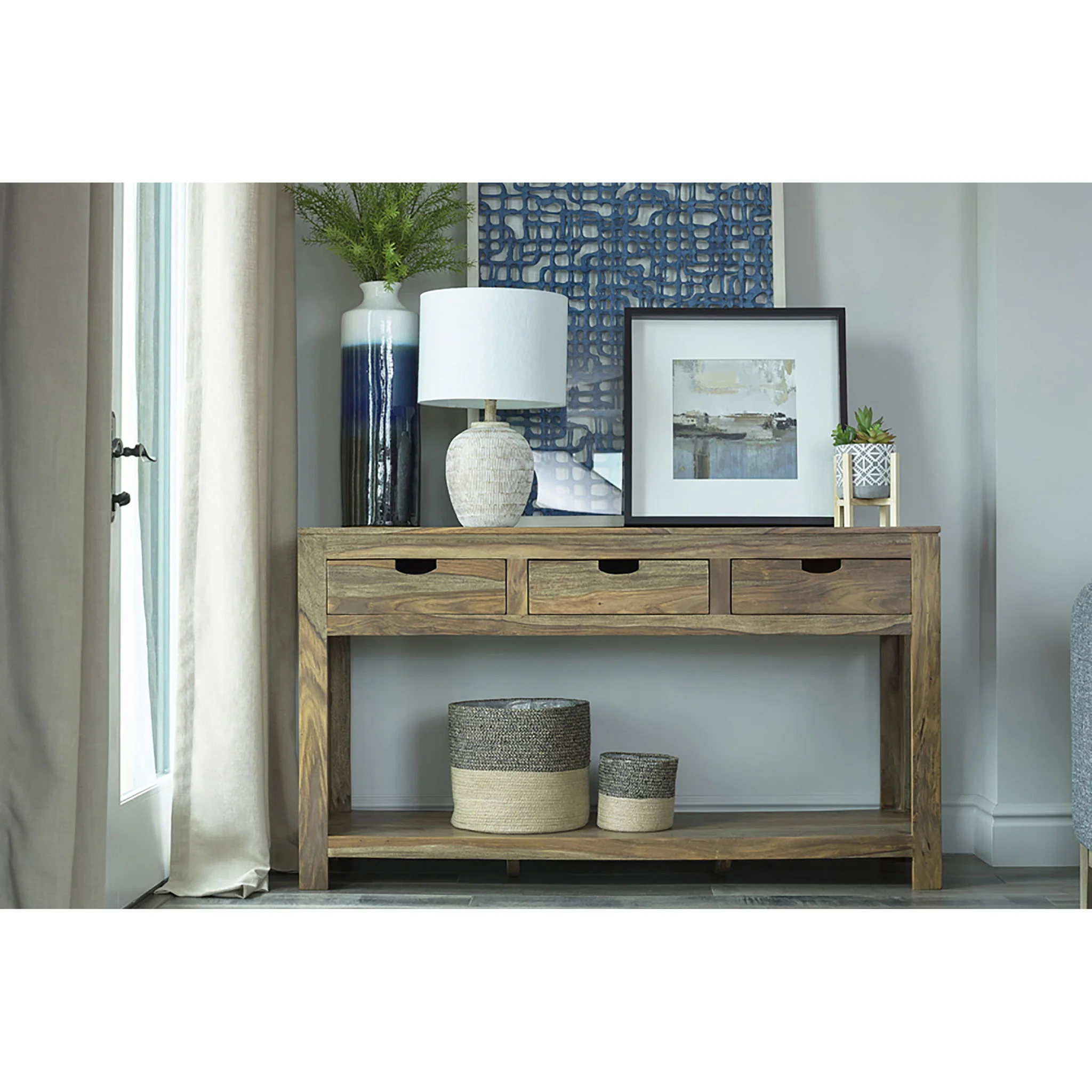 Tucker - 3 Drawer Console Table With Lower Shelf - Natural - Image 6