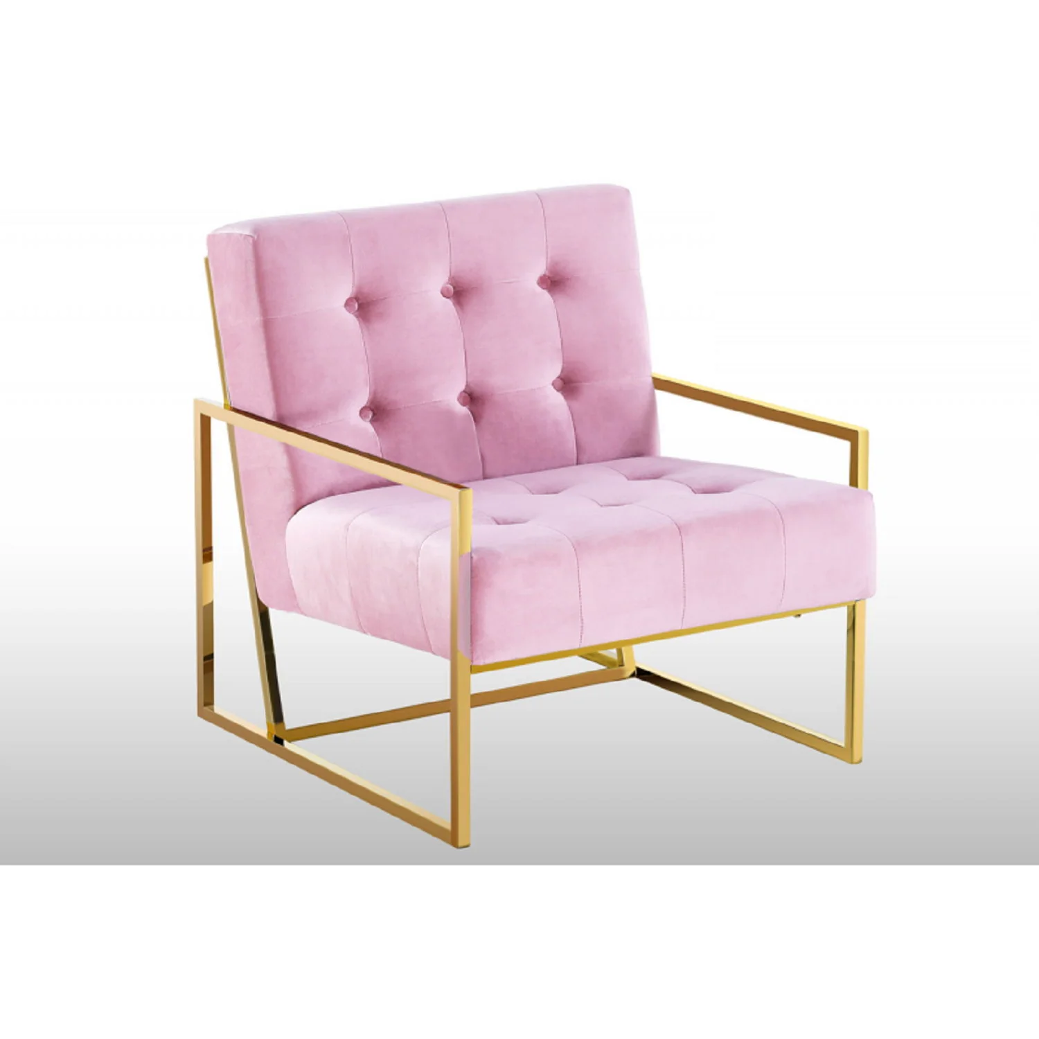 Tufted Accent Armchair With Frame For Living Room - Pink / Gold - Image 6