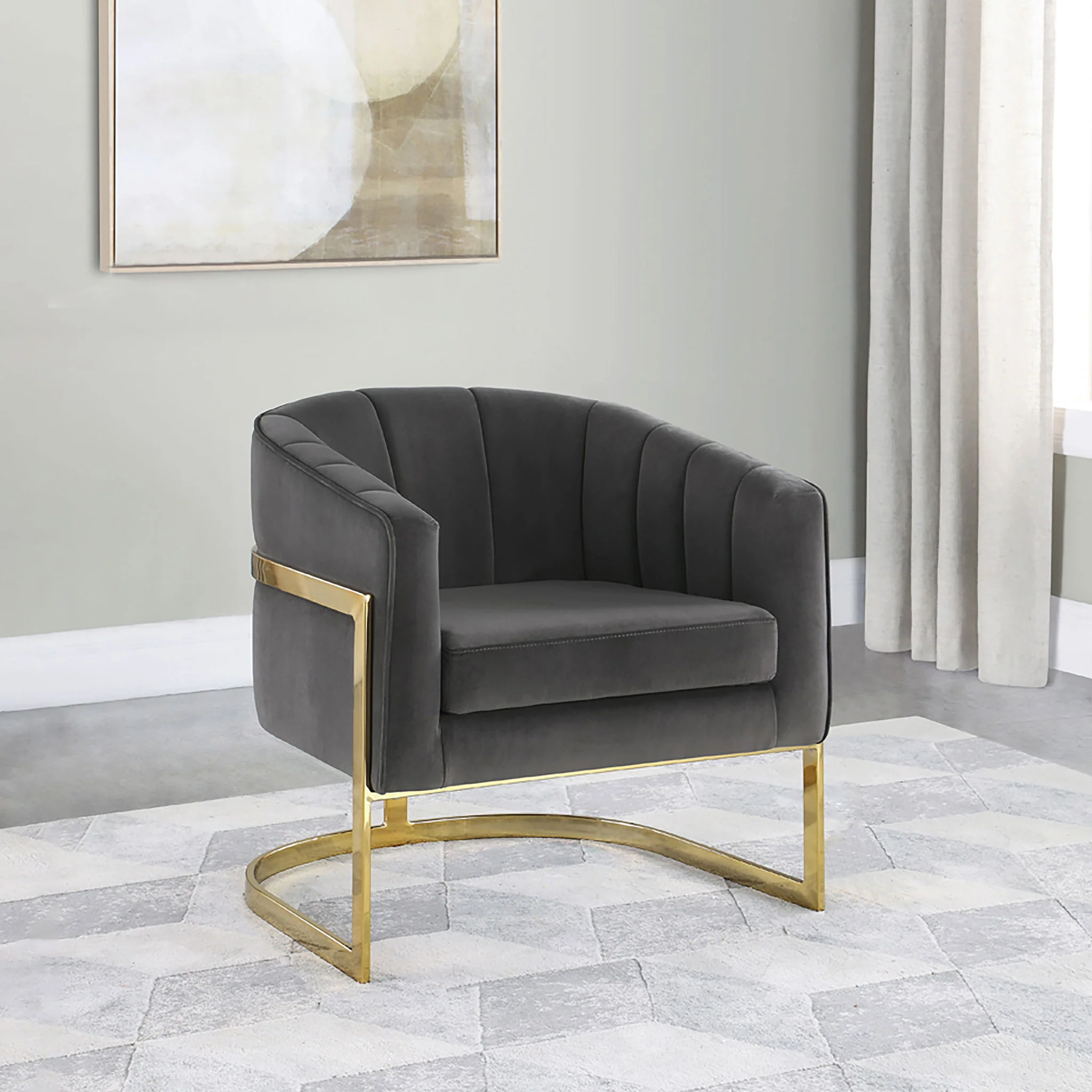 Tufted Barrel Accent Chair Upholstered Lounge Chair - Gray - Image 3