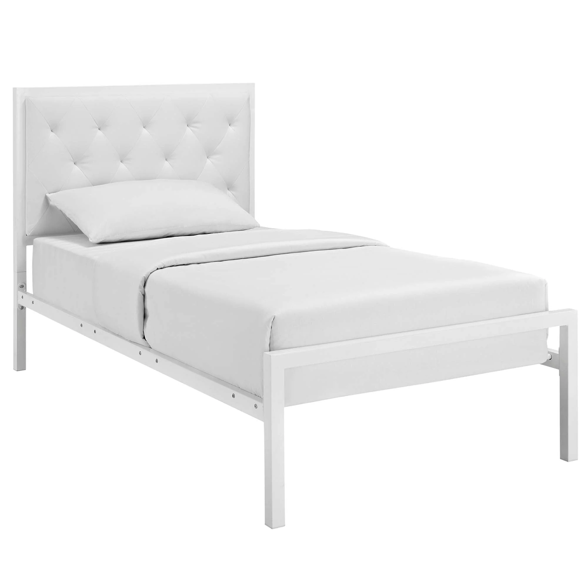 Tufted Button Vinyl Upholstered Steel Platform Bed