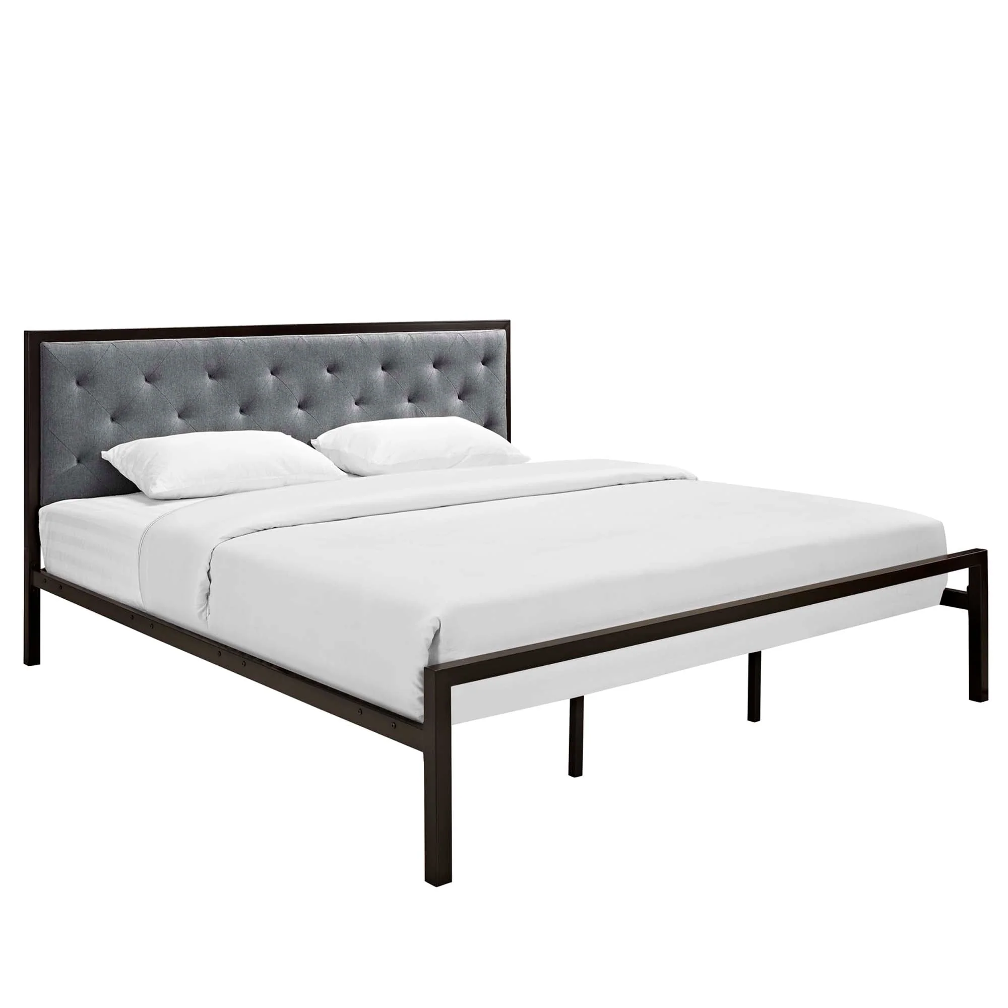 Tufted Button Vinyl Upholstered Steel Platform Bed - Image 31