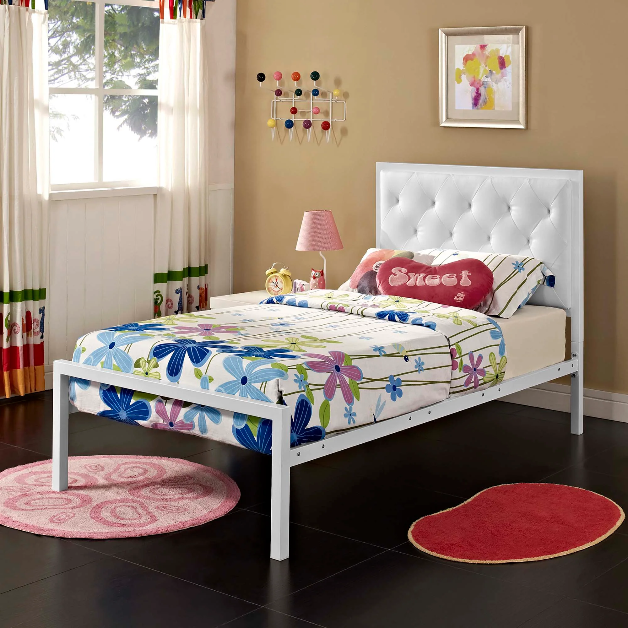 Tufted Button Vinyl Upholstered Steel Platform Bed - Image 5