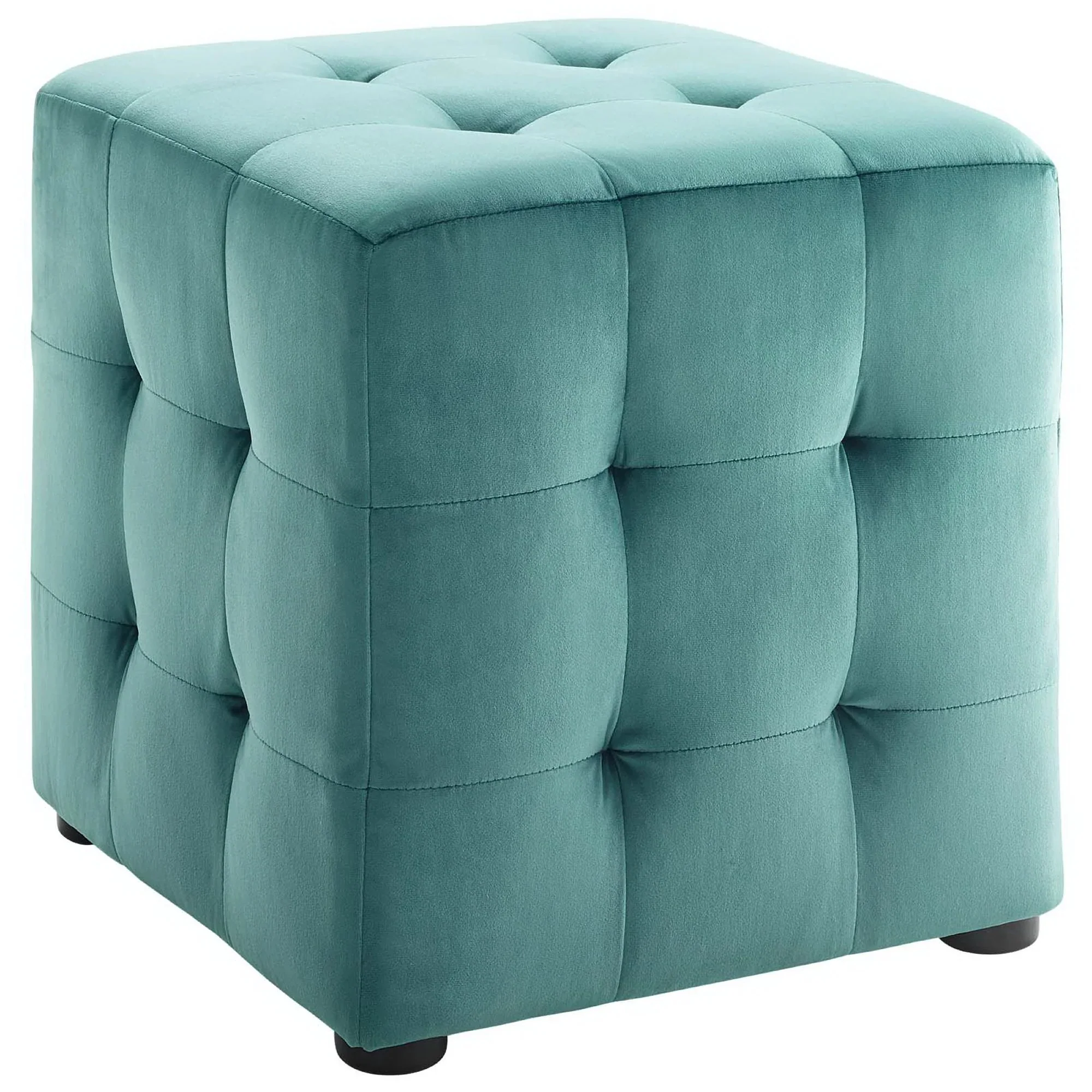 Tufted Cube Velvet Ottoman – 15 Inch Upholstered - Image 26