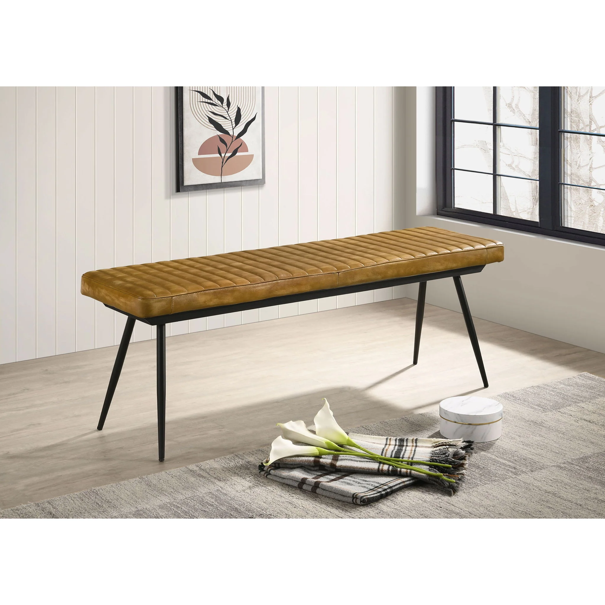 Tufted Cushion Side Bench With Tapered Legs - Image 13